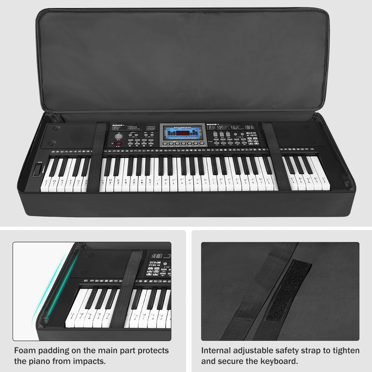 XIDIHF 61 Key Piano Keyboard Case Bag 40.6''x6.1''x17'',Portable Padded Keyboard Gig Bag with
