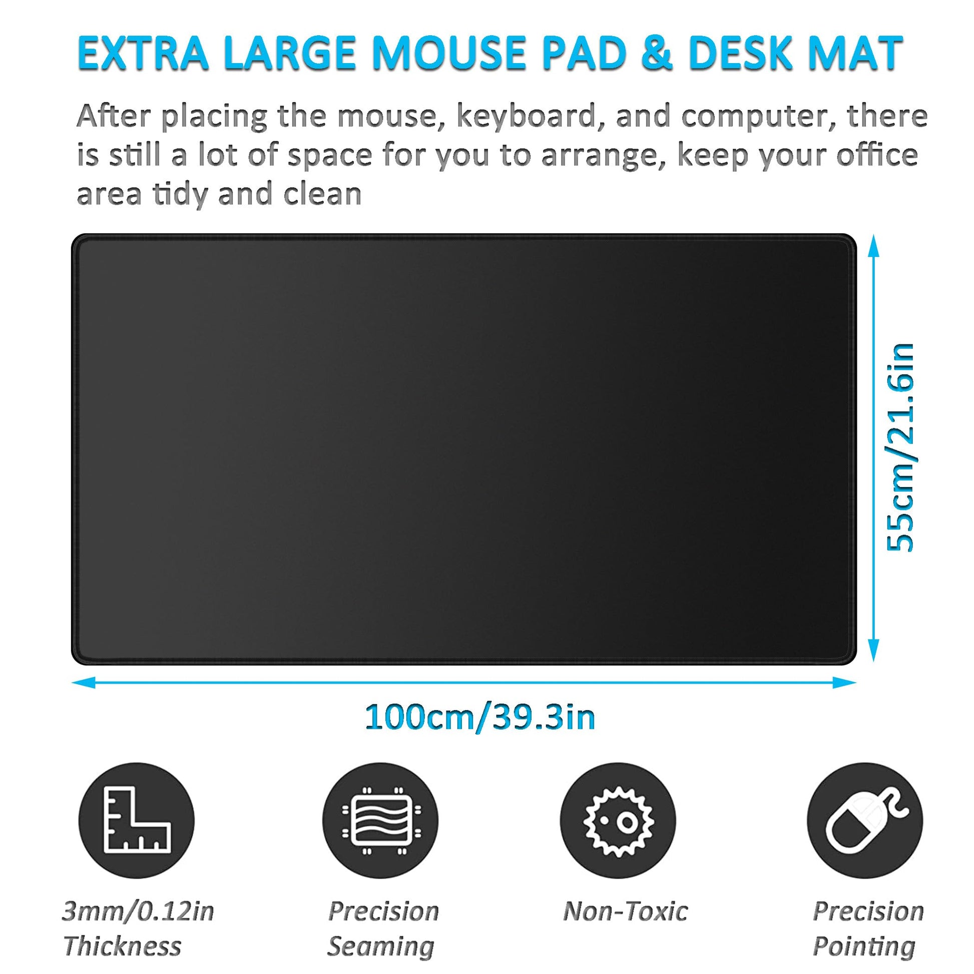 LL-COEUR XXL Black Mouse Pad Gaming Keyboard Mat Laptop Office Desk Mat (39.3" x 21.6" x 0.12")