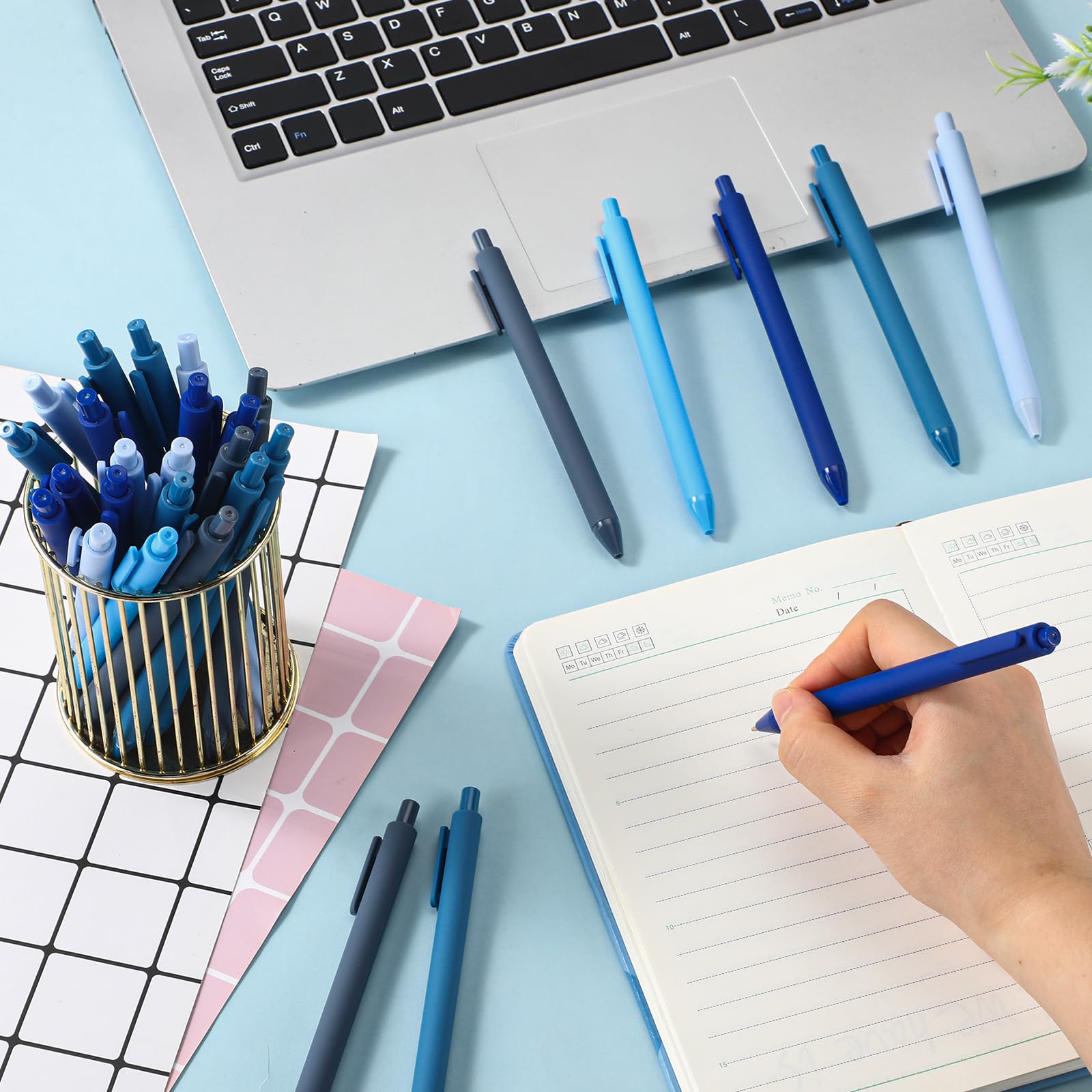 Dinifee 100 Pcs Ballpoint Gel Pens Bulk Retractable, Blue Series