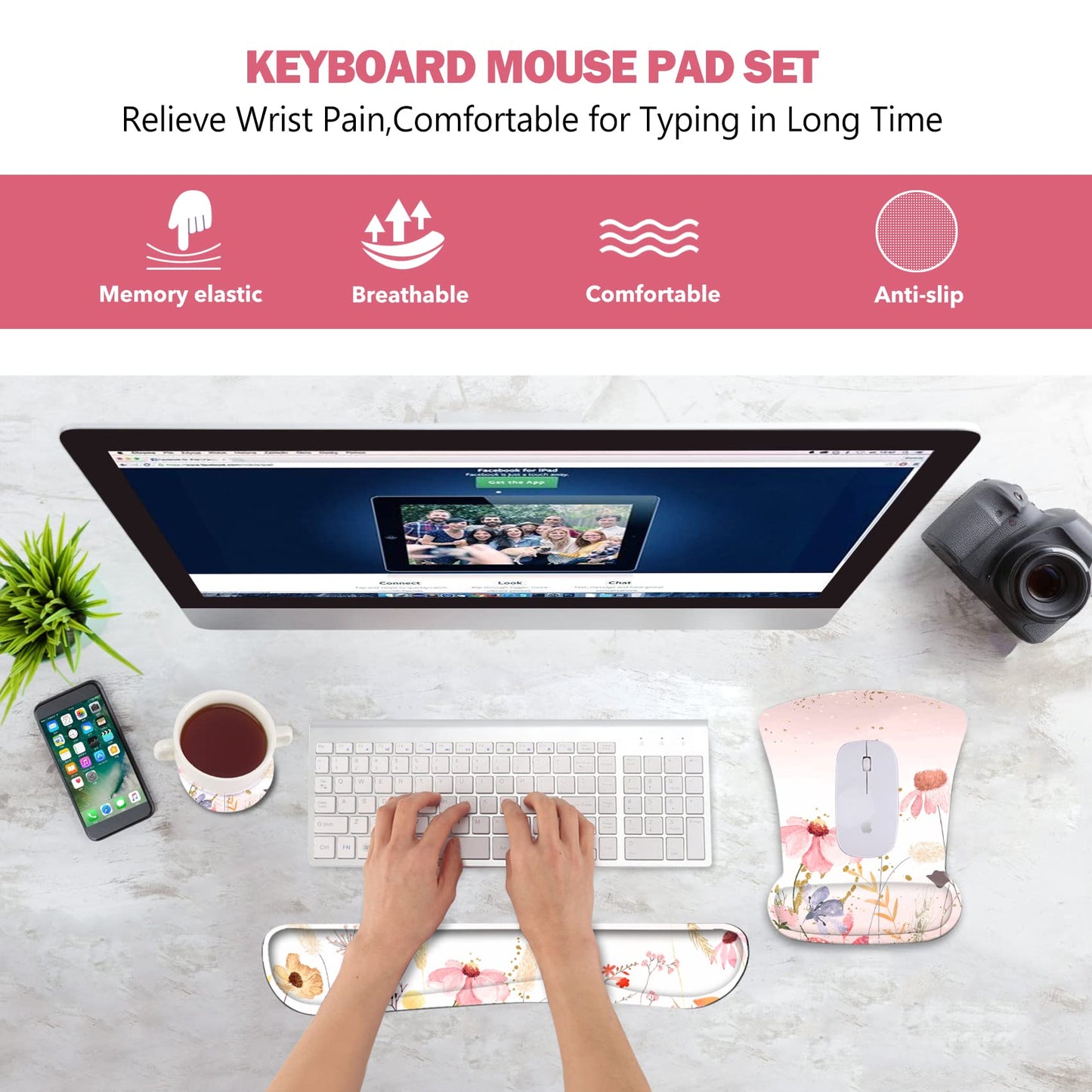 AIMSA Keyboard Wrist Rest and Mouse Pad with Wrist Support Set, Memory Foam Ergonomic Non-Slip