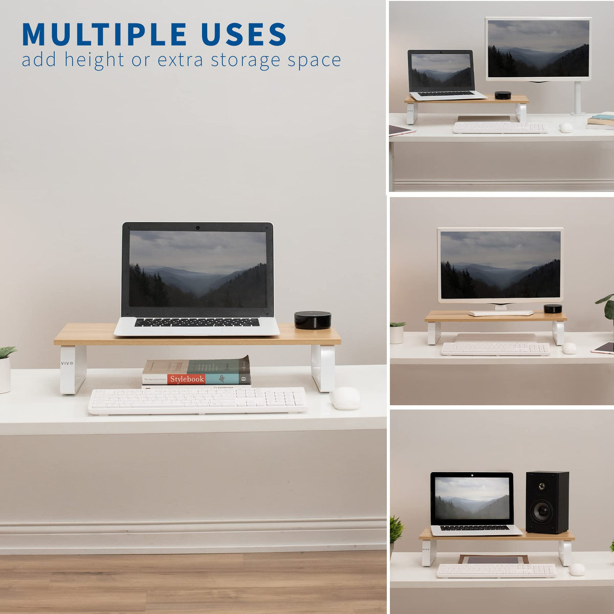 VIVO 24 inch Monitor Stand, Wood and Steel Desktop Riser, Screen, Keyboard, Laptop, Small TV