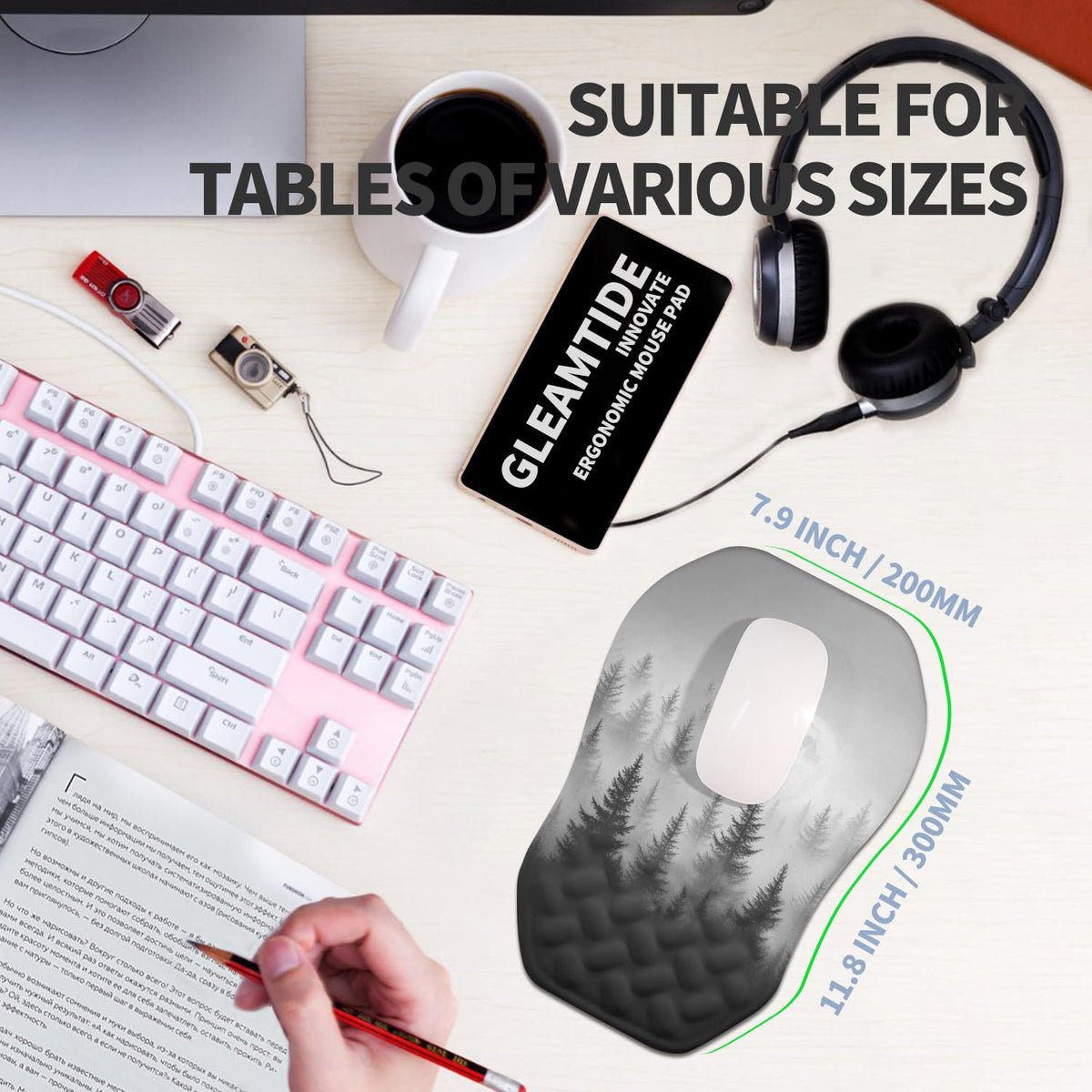 Gleamtide Ergonomic Raised Mouse Pad Wrist Support with Bilateral Slope Memory Foam Mousepad for