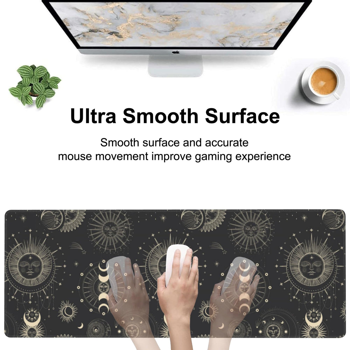 Phase of The Moon Desk Mat,Large Moon Phase Changes Gaming Keyboard Mouse Pad,Non-Slip Rubber Base