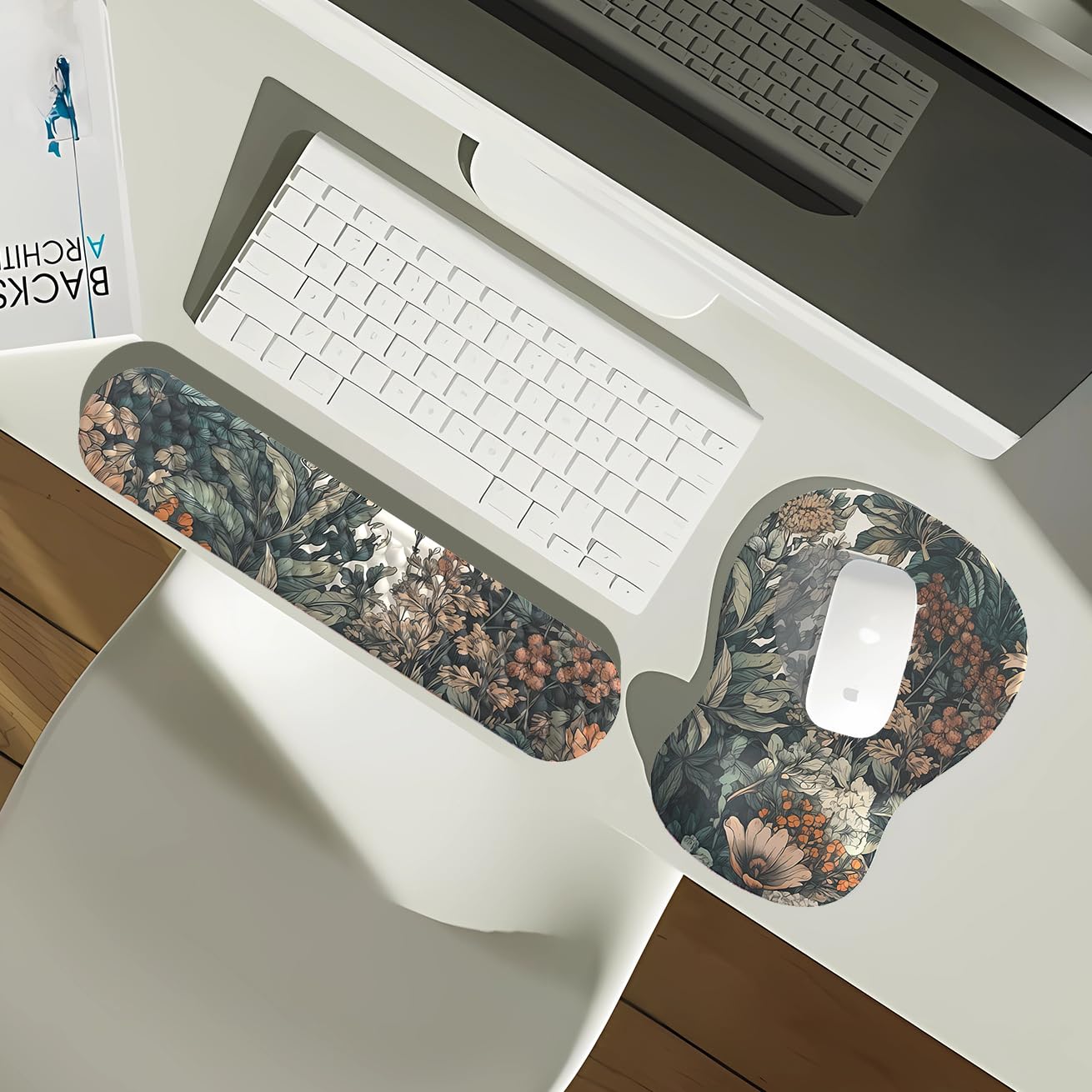 Boho Aesthetic Mouse Pad with Wrist Rest Keyboardpad Vintage Wildflowers Wrist Rest for Computer