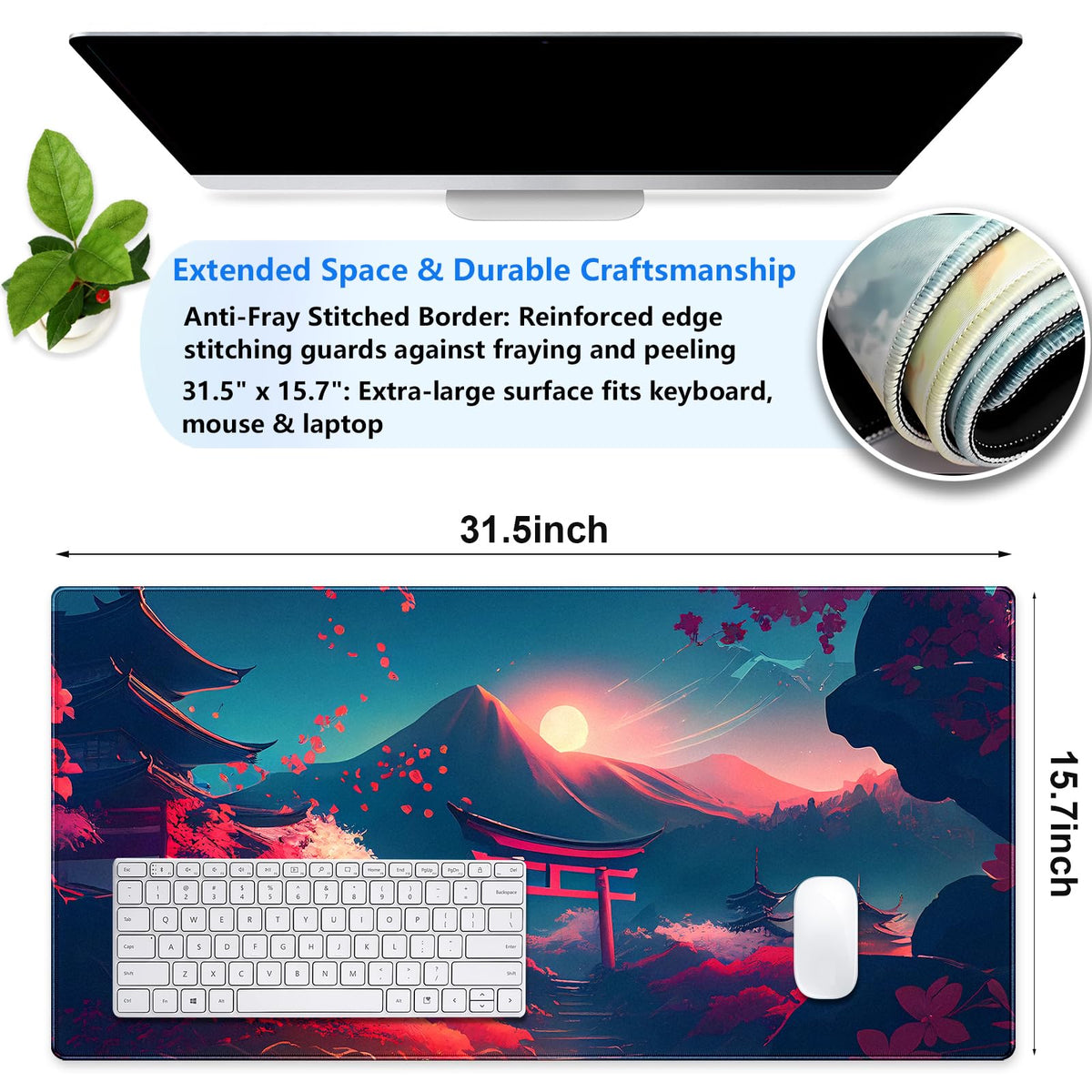 Japanese Torii Desk Mat, Mt Fuji Large Gaming Mouse Pad 31.5x15.7 in