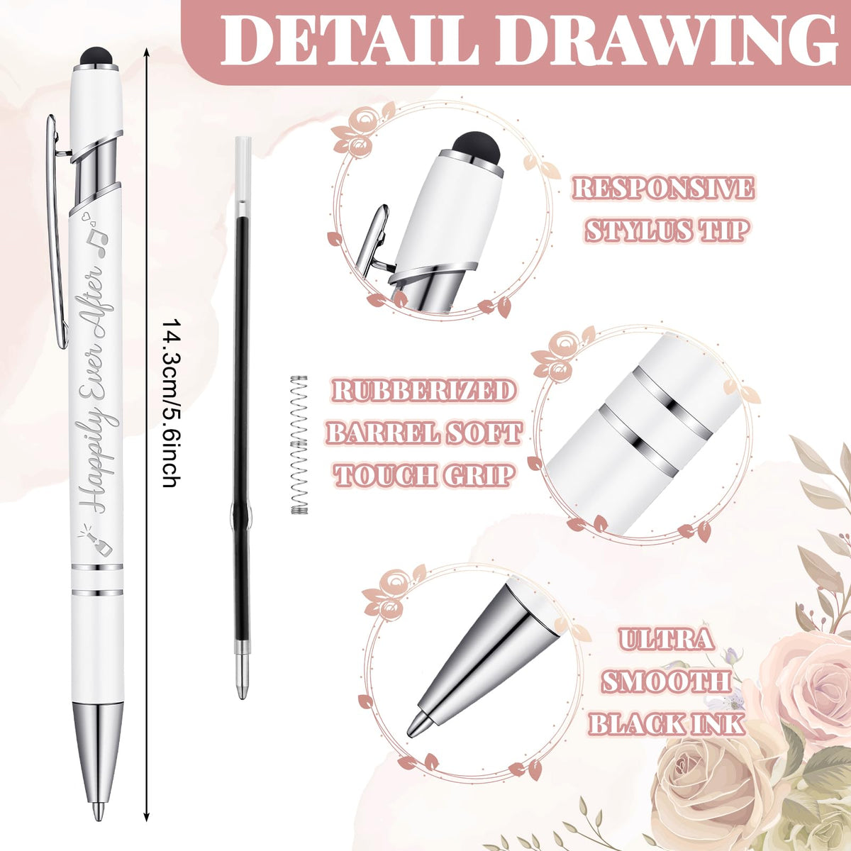 Kisston 36 Pcs Wedding Pen Bulk Bridal Shower Bachelorette Favor, White