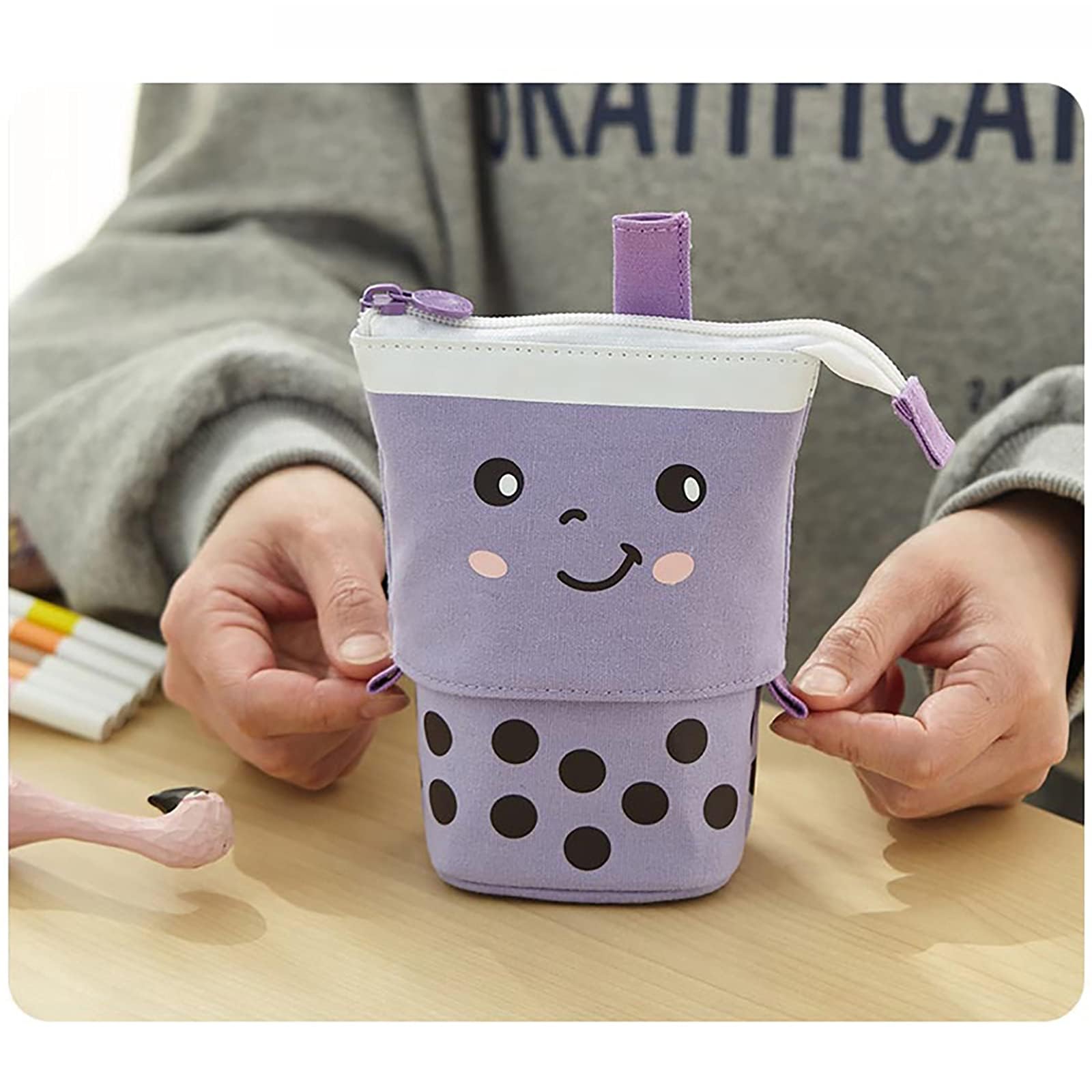 RUIYELE 3 Pack Telescopic Pencil Pouch Bag Pop Up Pencil Case Stand Up Pen Holder Cute Polka Dot