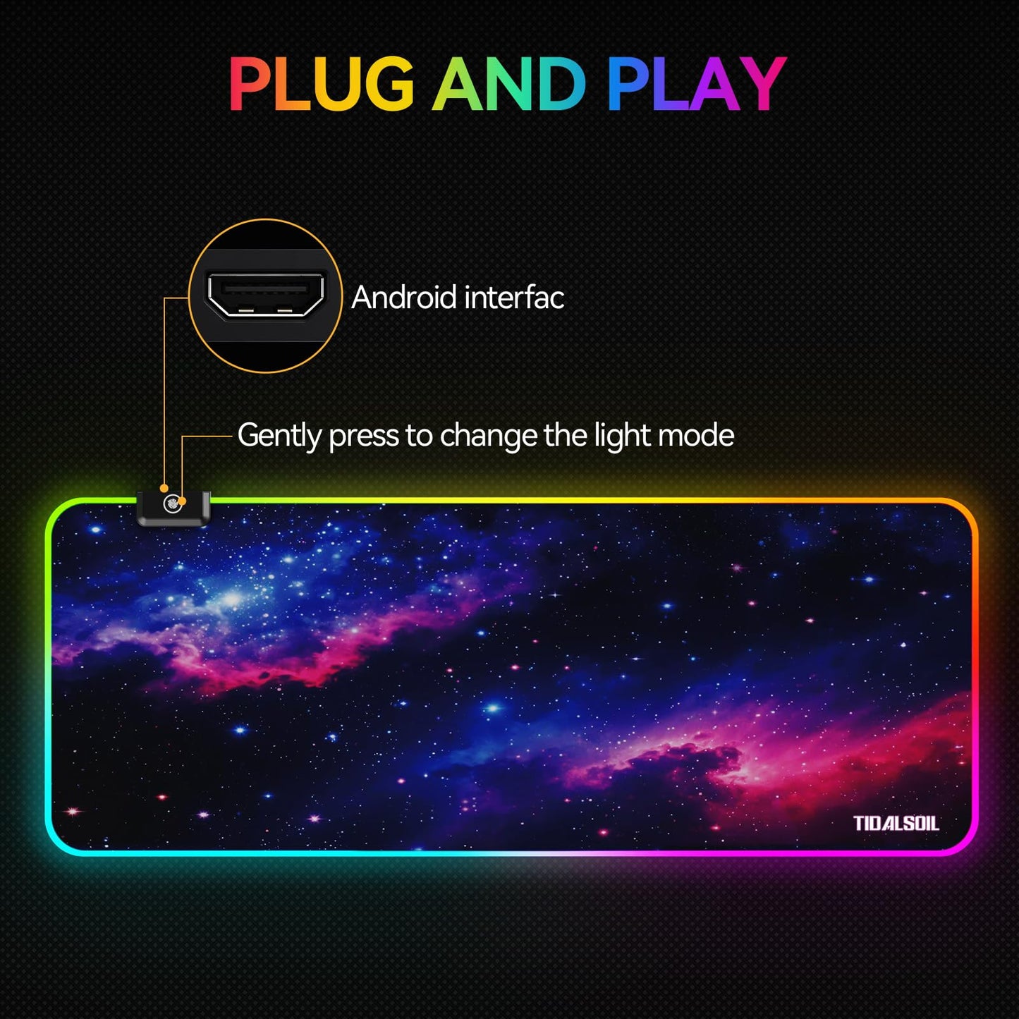 TIDALSOIL RGB Gaming Mouse Pad, Starry Sky 31.5x11.8 in LED Desk Mat