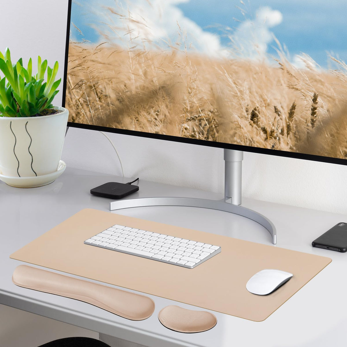 Bloss Leather Desk Pad and Keyboard Wrist Rest, Large Mouse Pad + Keyboard Pad+Mouse Wrist Support