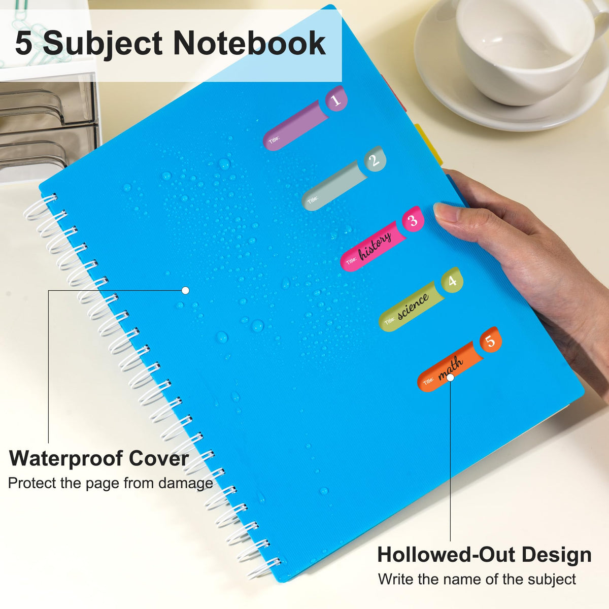 5 Subject Notebook College Ruled Spiral Notebook 5x7 with Removable Divider