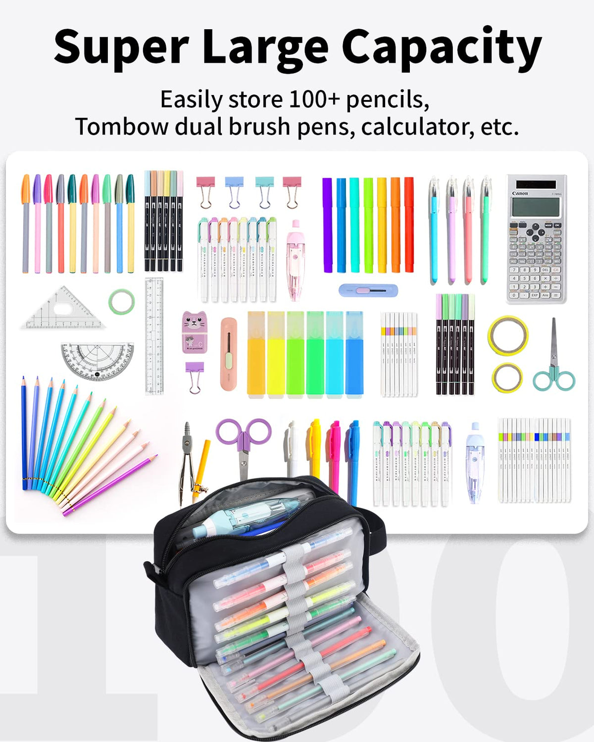 Sooez Big Capacity Pencil Case, Upgraded Canvas Pencil Pouch Large Pencil Bag Organizer, Separate