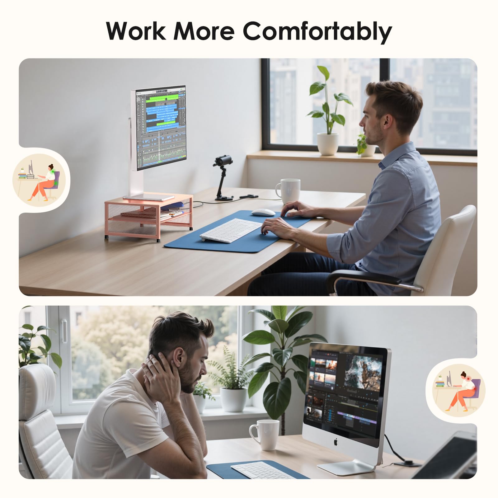 ECOLOVI 2-Tier Computer Monitor Stand Riser, Printer & Laptop Stand, Office Desk Accessories