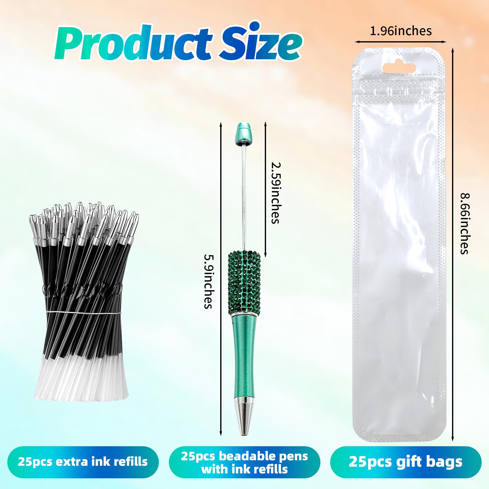 DASTTUIS 150 Pcs DIY Diamond Beadable Pen Kit - 50 Plastic Rhinestone Beaded Pens Bulk with Refills