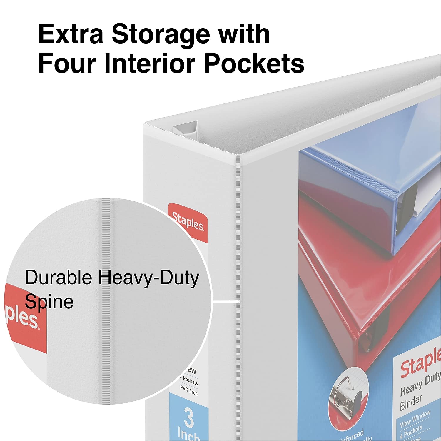 Staples Heavy-Duty 3-Inch 3-Ring View Binders, White, 8/Carton