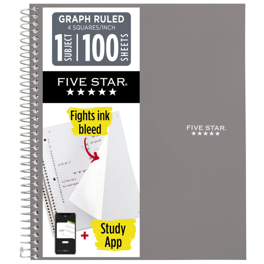Five Star Spiral Notebook + Study App, 1 Subject, Graph Ruled Paper, 8-1/2" x 11", 100 Sheets
