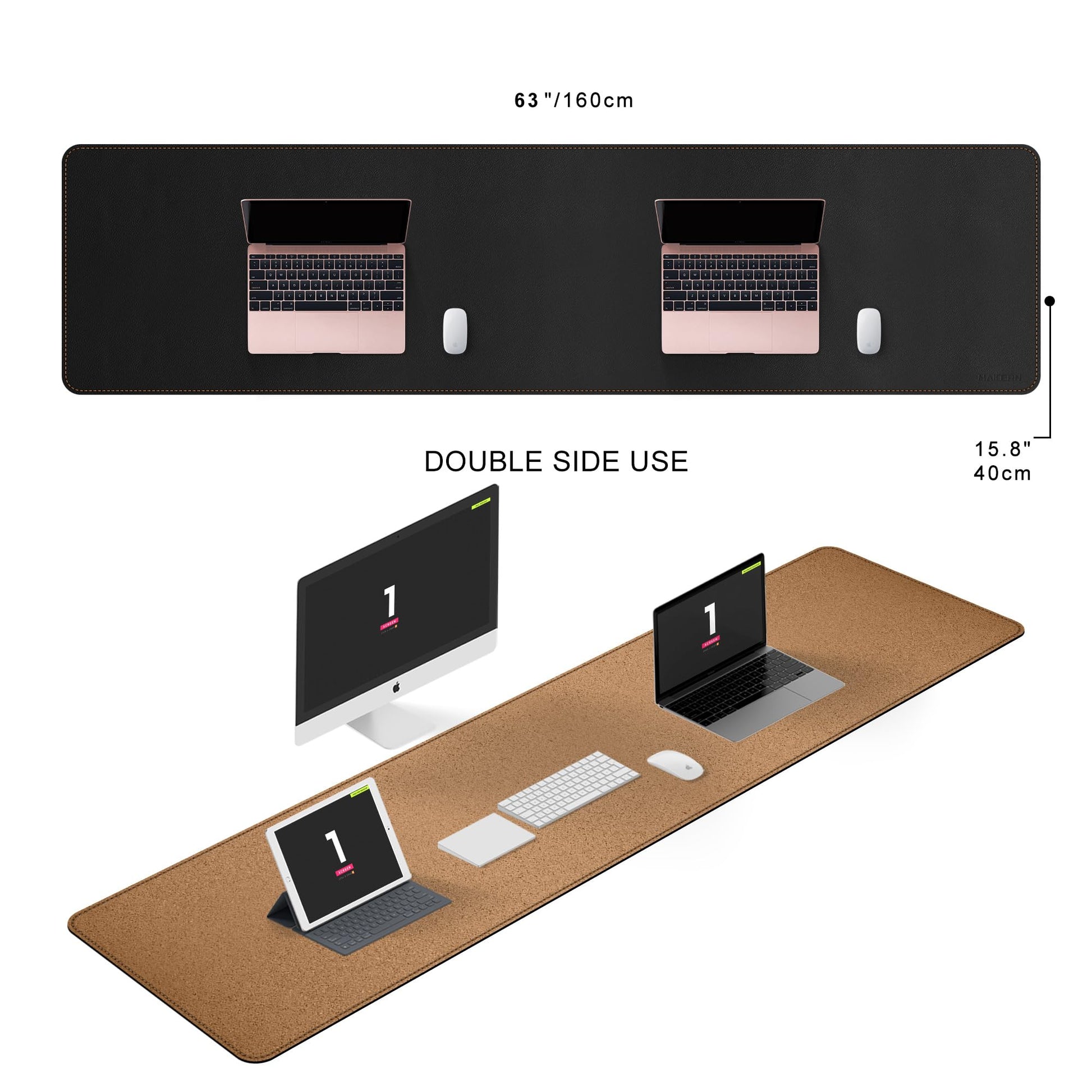 MAIDERN 63”x 15.7” Leather Desk Pad XXL, Large Desk Mat, Cork & Leather Large Mouse pad for Desk