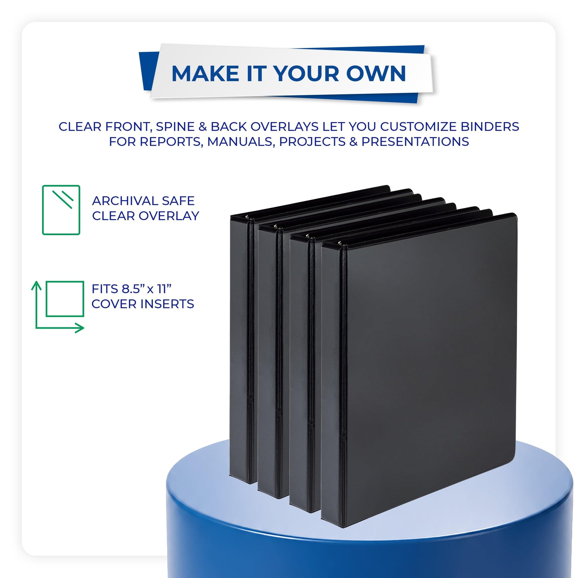 Samsill Durable 1 inch 3 Ring Binder, D Ring Binder, 100% Recycled Chipboard, Black, 4 Pack