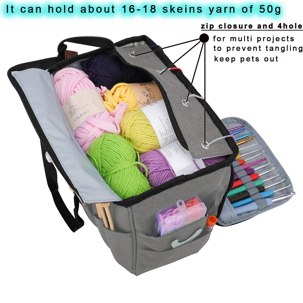 LOOEN Yarn Knitting Storage Tote-Large Capacity Crochet Organizer Portable Travel Bag With Shoulder
