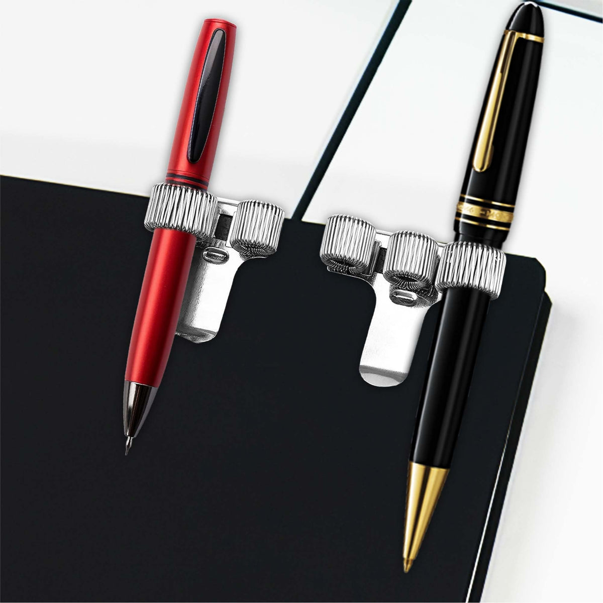 Janrax Double Hole Metal Pen Holder with Pocket Clip - Doctors, Nurse, Uniform etc