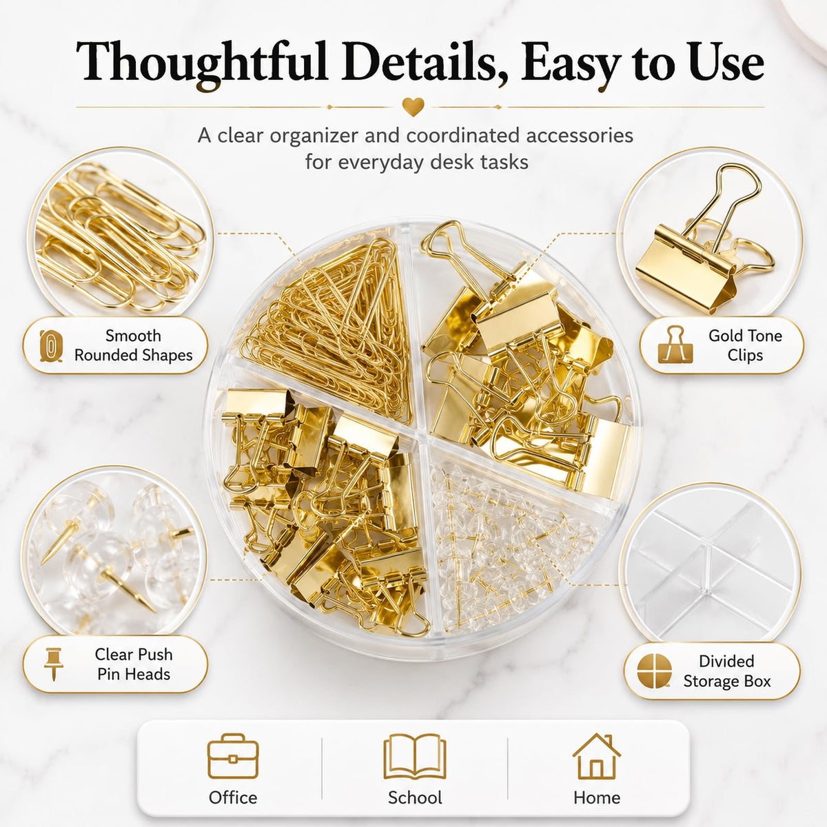 Creechwa Paper Clips Binder Push Pin Set, Assorted Sized Binder Clips