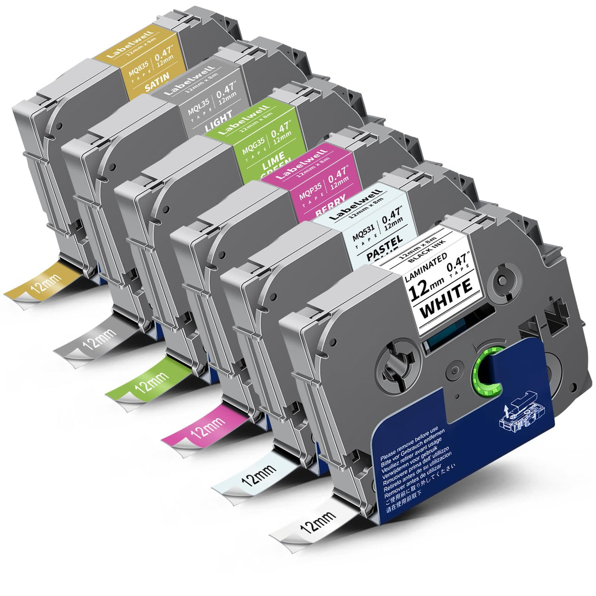 Labelwell 6-Pack Compatible TZe Label Tape 12mm 0.47 Laminated Multi-Color TZe-335 535 635 735