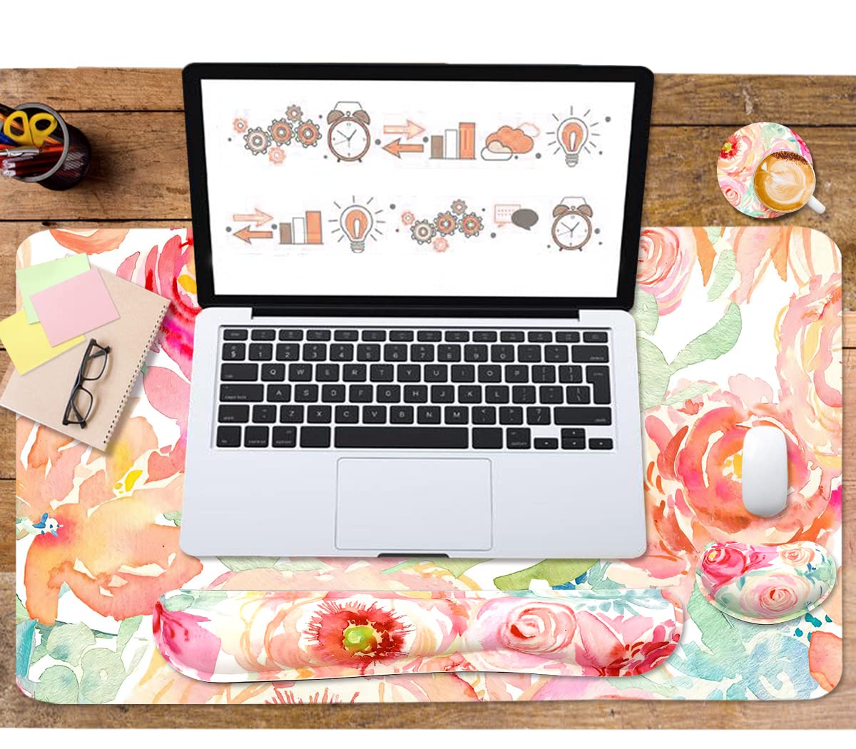 Large Mouse Pad Set, Cute Extended Mouse Pad+Keyboard Wrist Rest Support Desk Pad Memory Foam