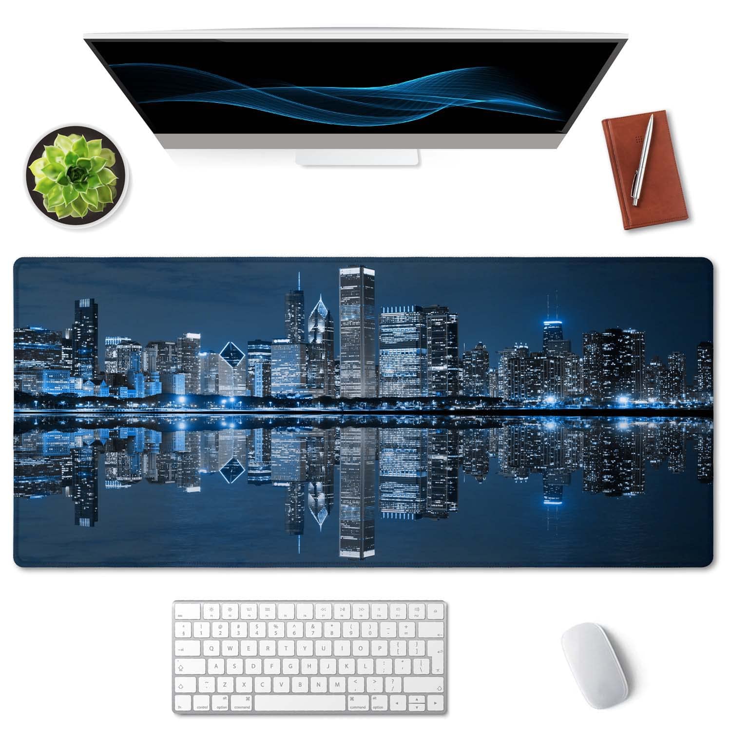 SSOIU Extended Gaming Mouse Pad (35.5x15.7 in), Large Non-Slip Rubber Base Mousepad with Stitched