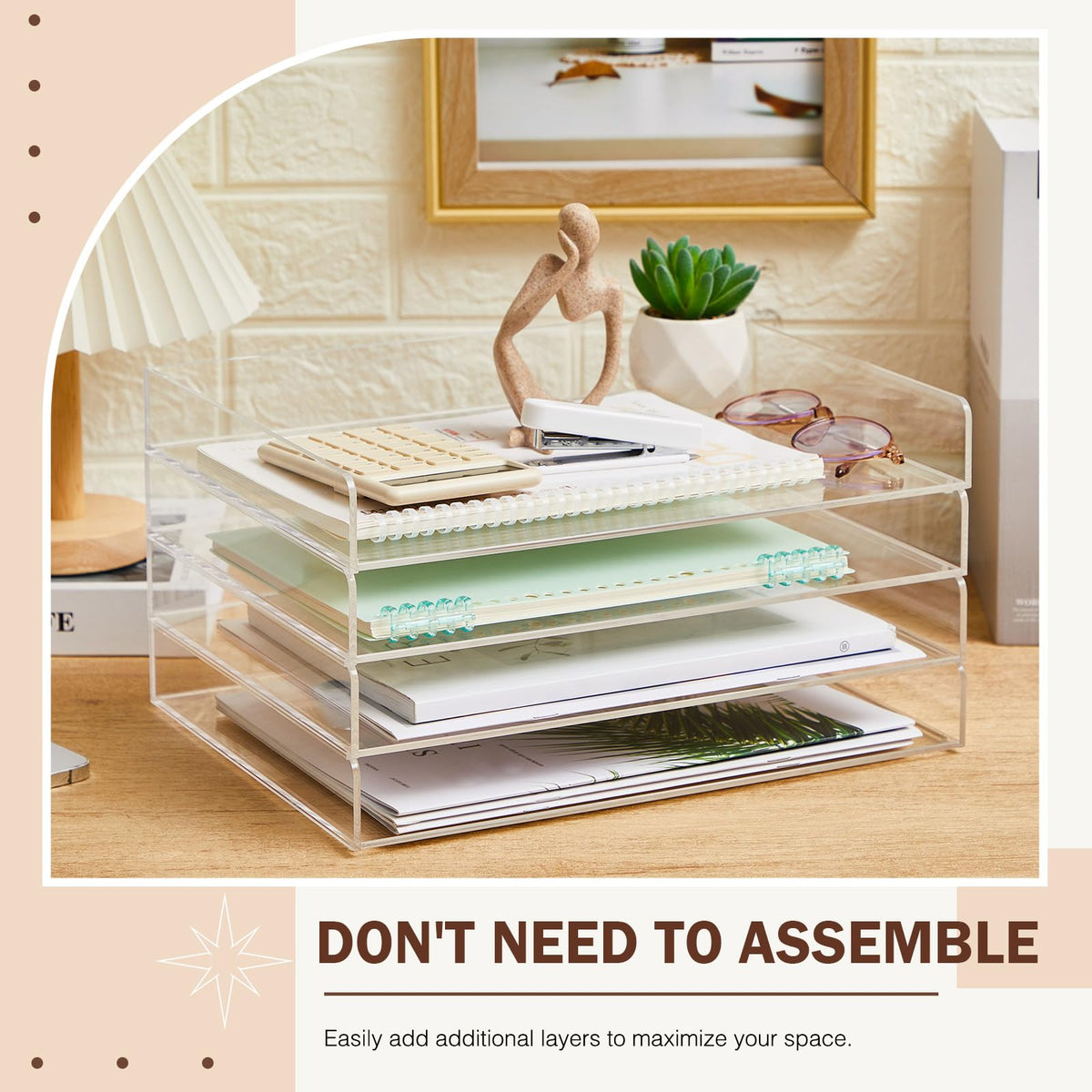 Harloon 4 Tier Paper Organizer Letter Tray Acrylic Desk File Organizer