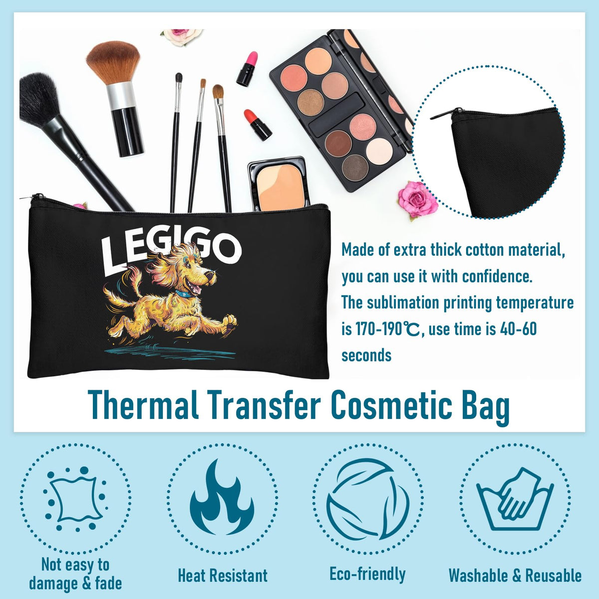 Legigo 20 Pack Blank Canvas Bag Zipper Pouch Makeup Bags Bulk- Black Multi-Purpose Canvas Pencil