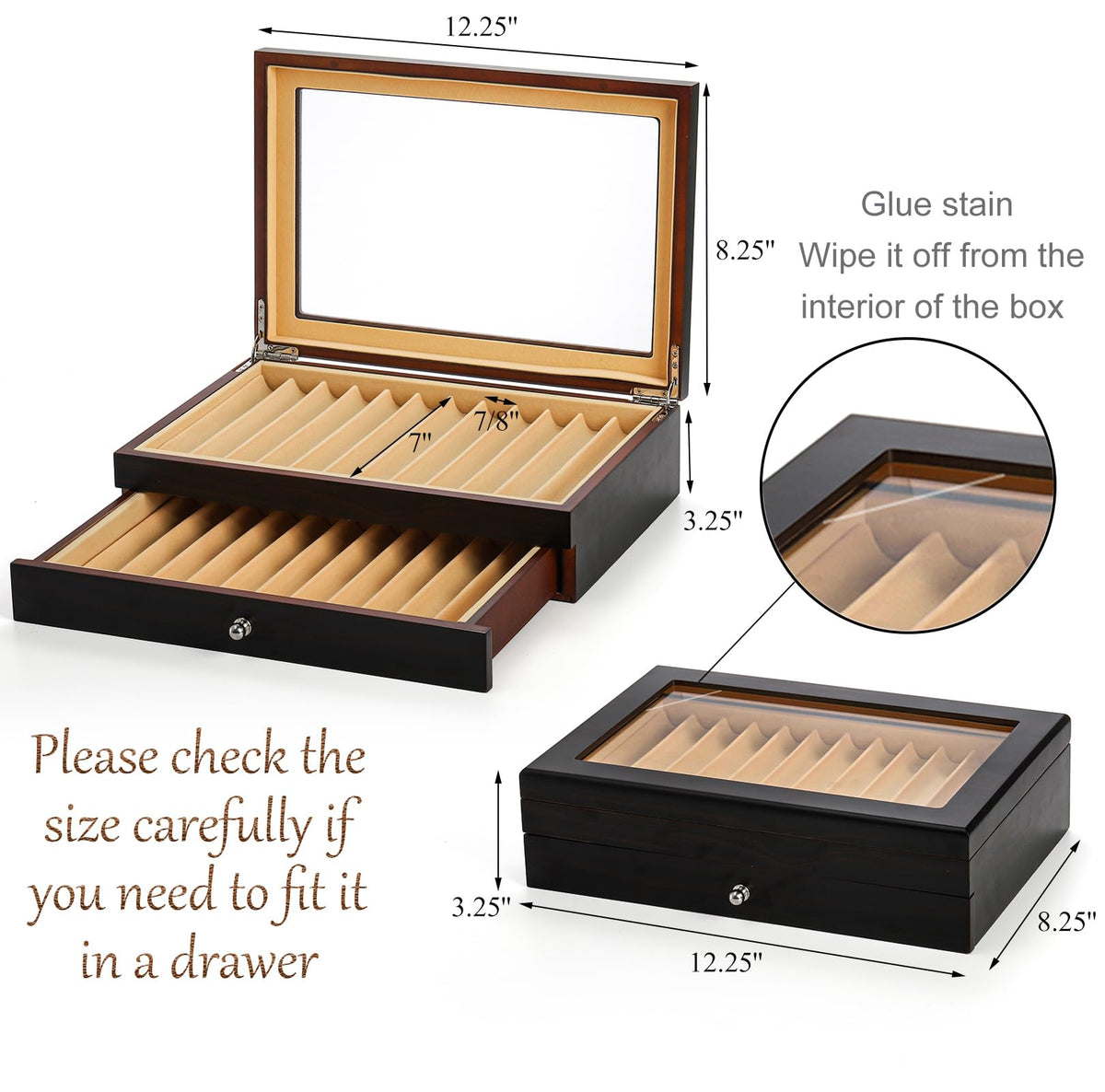 Yesland 2 Layer Ebony Wood Pen Display Box, 23 Slot Fountain Pen Organizer Box with Clear Glass
