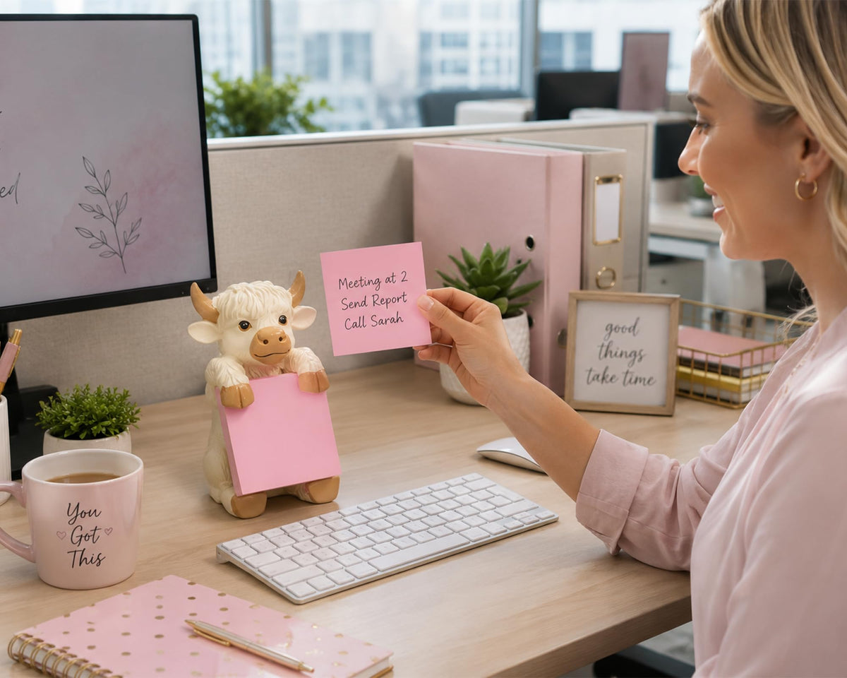 HORTIX Highland Cow Pop-Up Sticky Note Dispenser for 3 x 3 in Notes, Beige