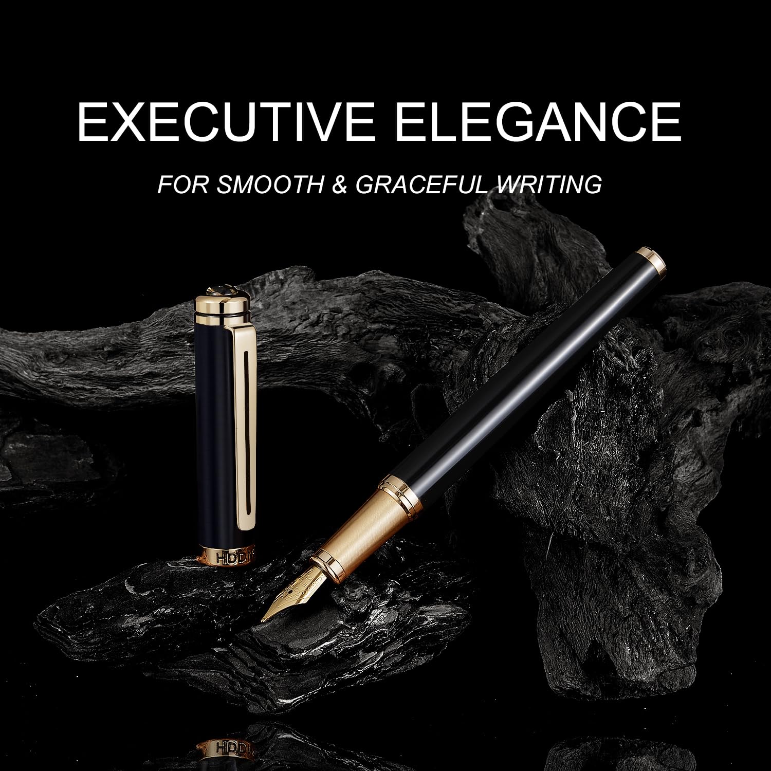 HDDNB Black Luxury Fountain Pen Set for Men and Women with Gift Box, 24K Gold Finish and Gilded