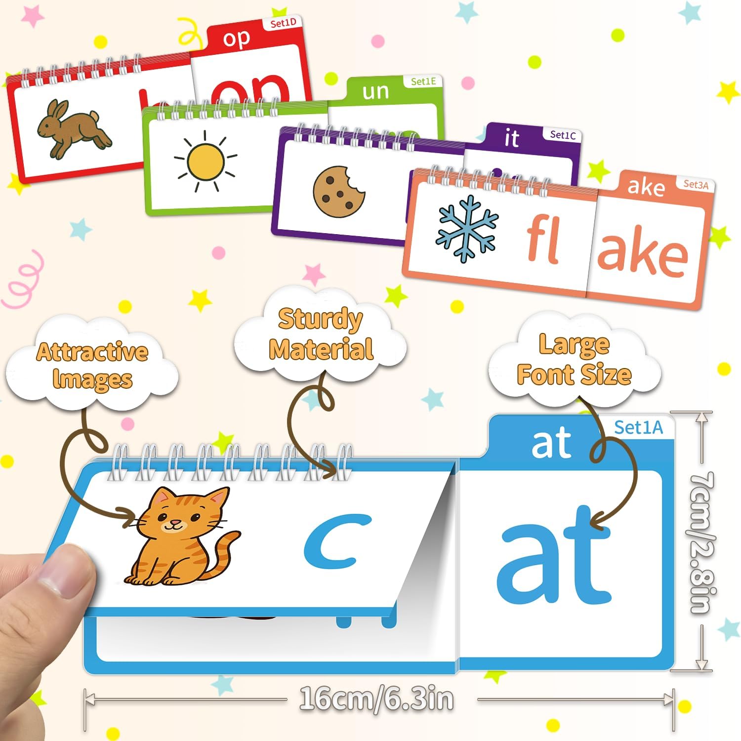 Sinoome Phonics Flash Cards & Word Family Build Book Fun Kids Flip Books