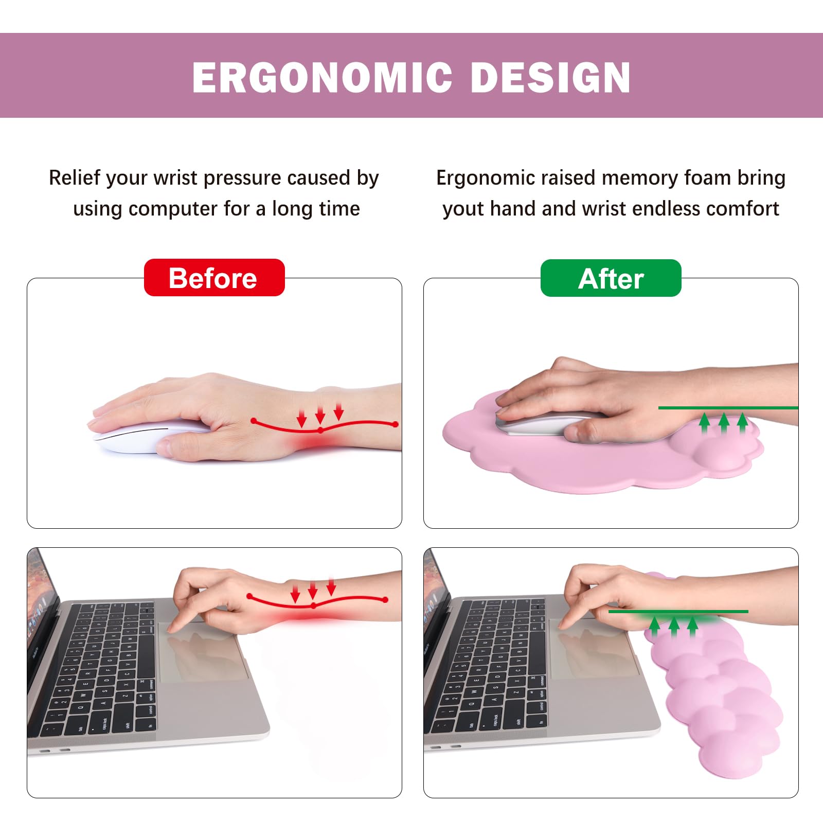 Lauspuck Cloud Keyboard Wrist Rest and Mouse Pad with Wrist Support Set, Ergonomic PU Leather Mouse