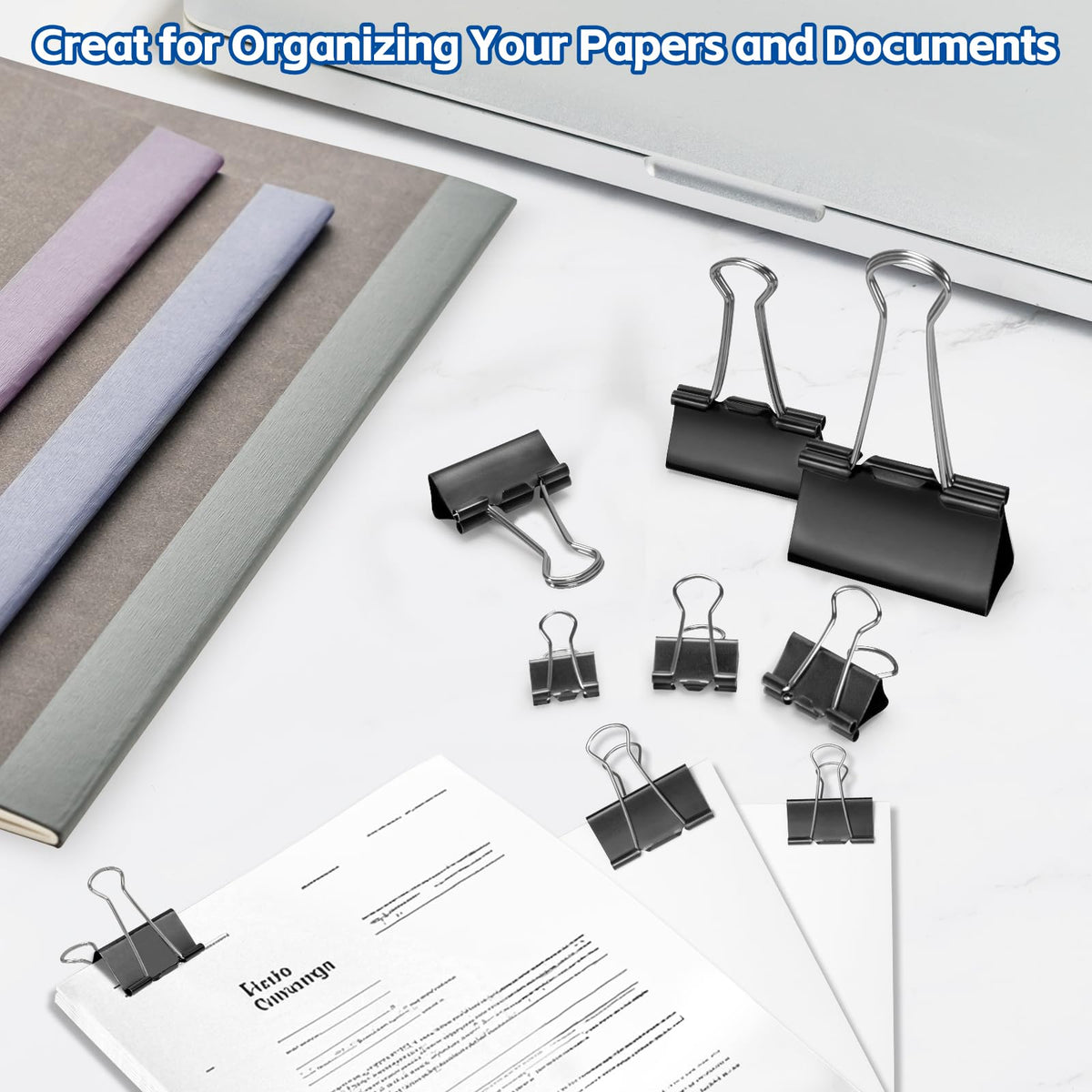 BainGesk 210 Binder Clips, 6 Assorted Sizes, Black Metal Paper Clamps