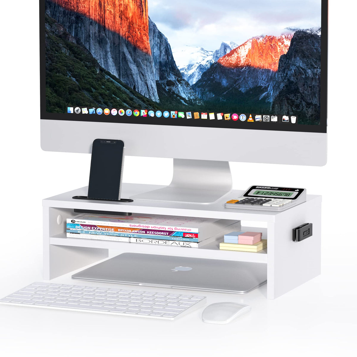 BONTEC Wooden Monitor Stand Riser for Desk, 2-Tier Computer Monitor Stand