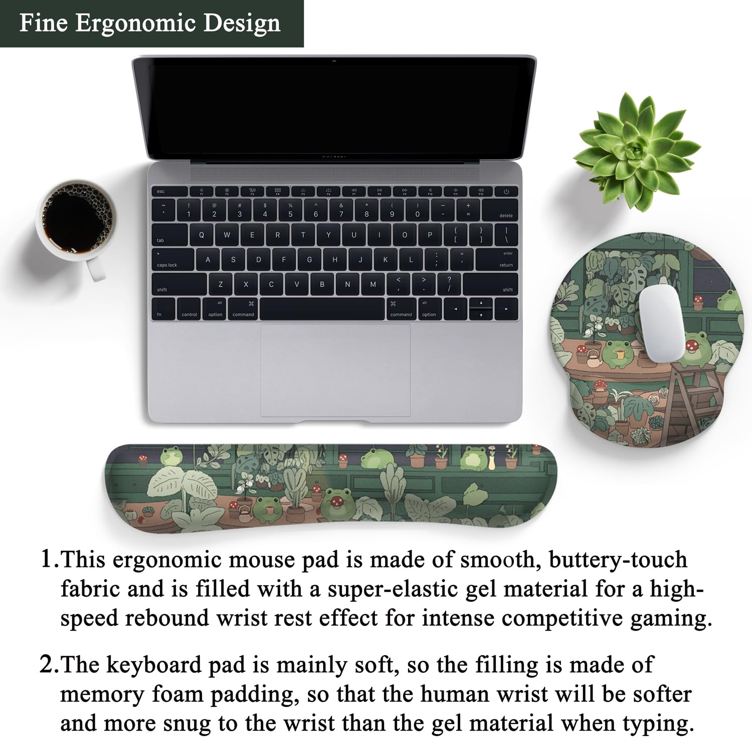 Cute Frog Mouse Pad with Wrist Rest Kawaii Green Decor Pain Relief Mat, Ergonomic Mouse Pad for