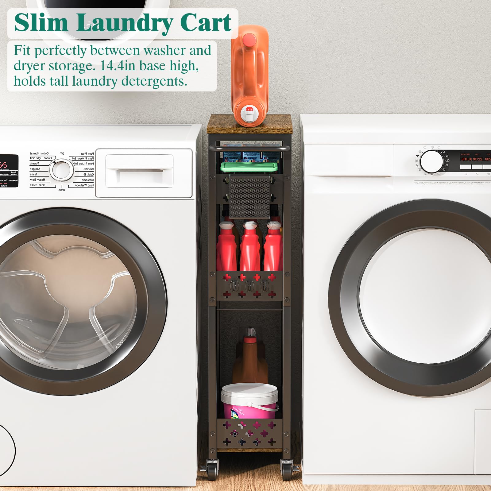 XYZLVSI 4 Tier Slim Storage Cart Laundry Room Organizer for Small Space