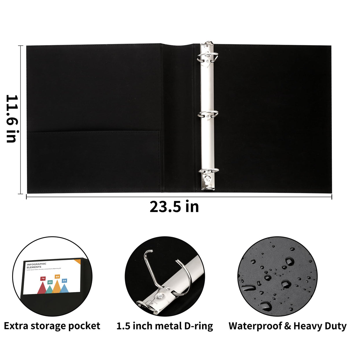 LETVPVOW 2 Pcs Vintage Hardback 3 Ring Binder 1.5 Inch, Professional Leather Binder 3 Ring, Three
