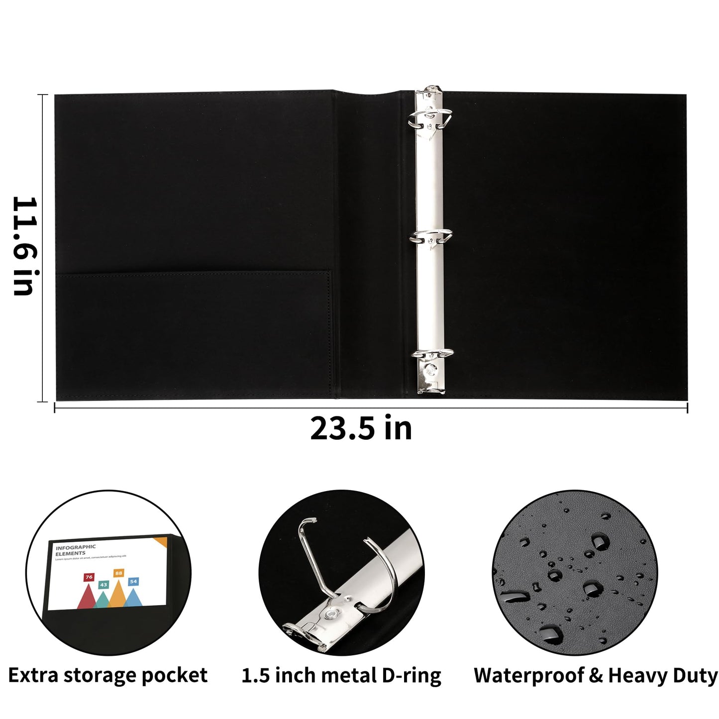 LETVPVOW Vintage Hardback 3 Ring Binder 1.5 Inch, Professional Leather Binder 3 Ring, Three Ring
