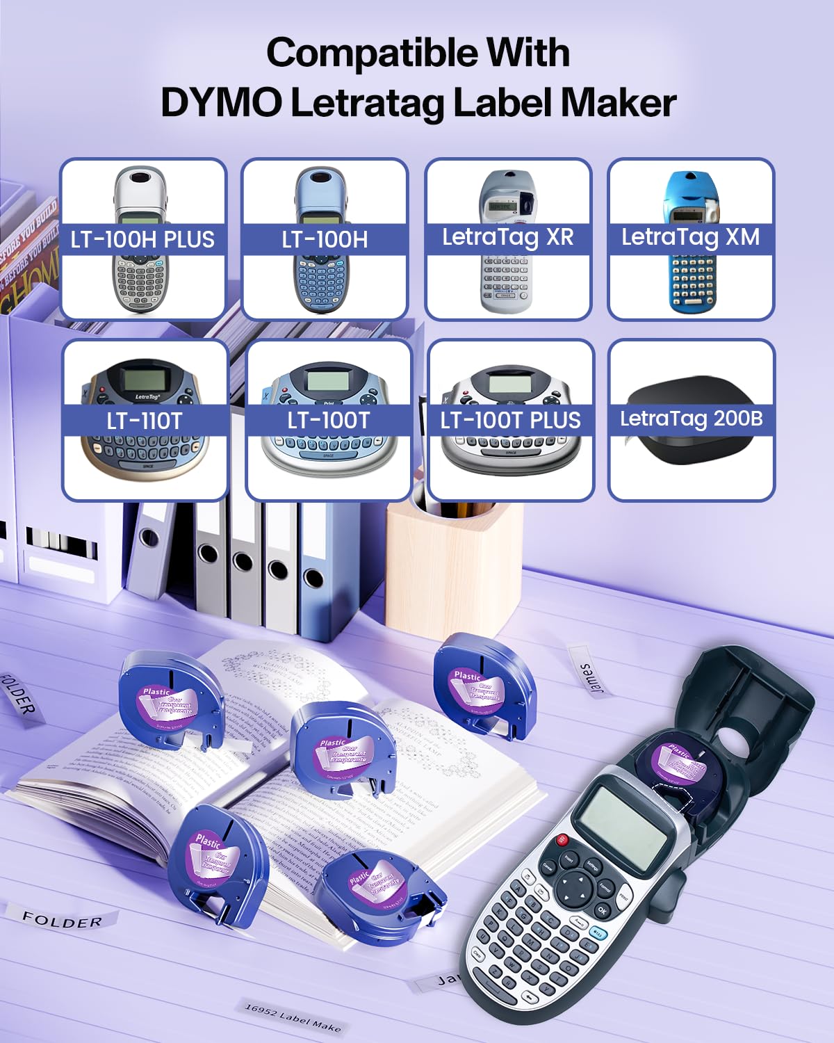 5-Pack Compatible with DYMO Transparent LetraTag Label Maker Refills 16952