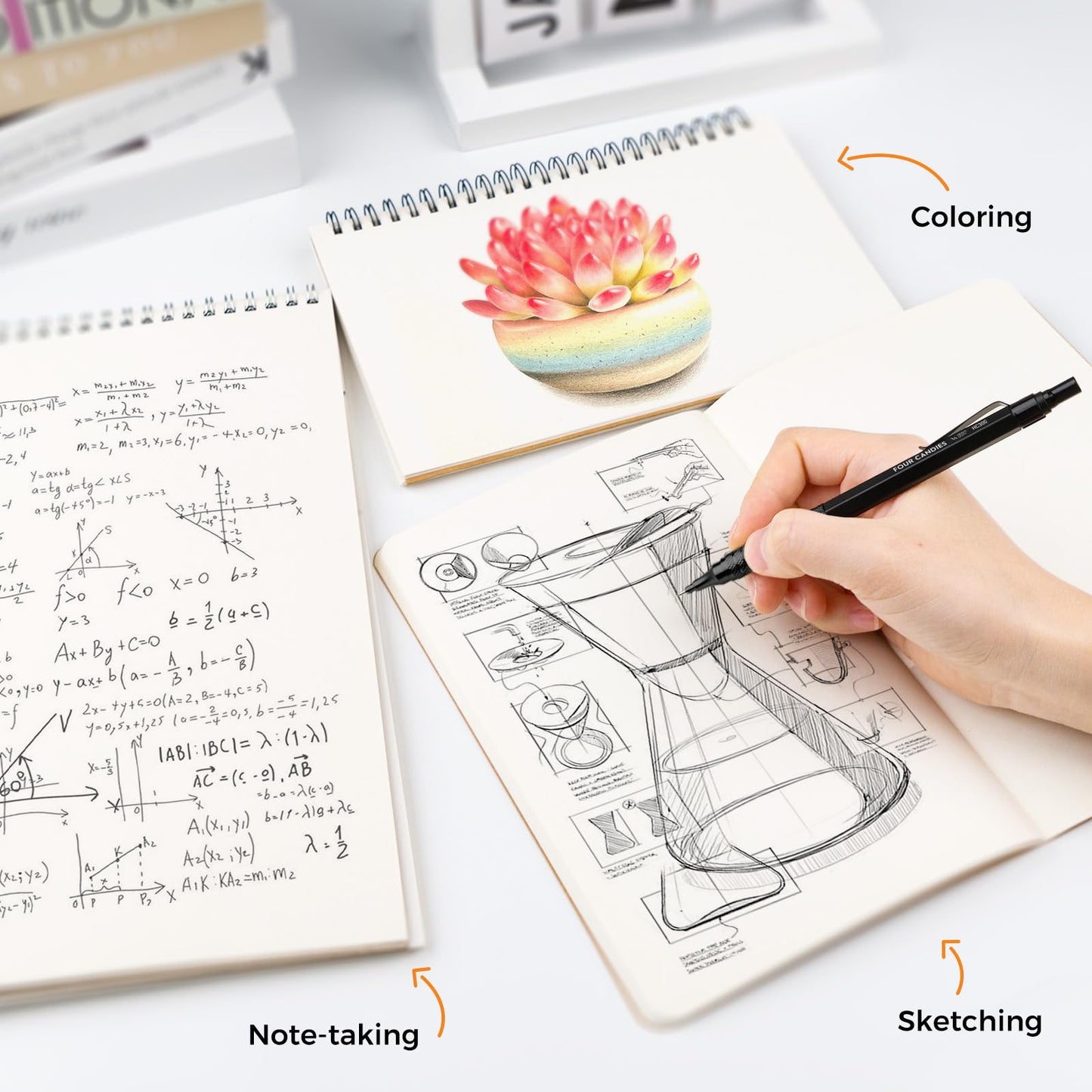 Four Candies Metal Mechanical Pencil Set, 3PCS Art Drafting Pencils 0.5, 0.7, 0.9MM & 2PCS 2MM