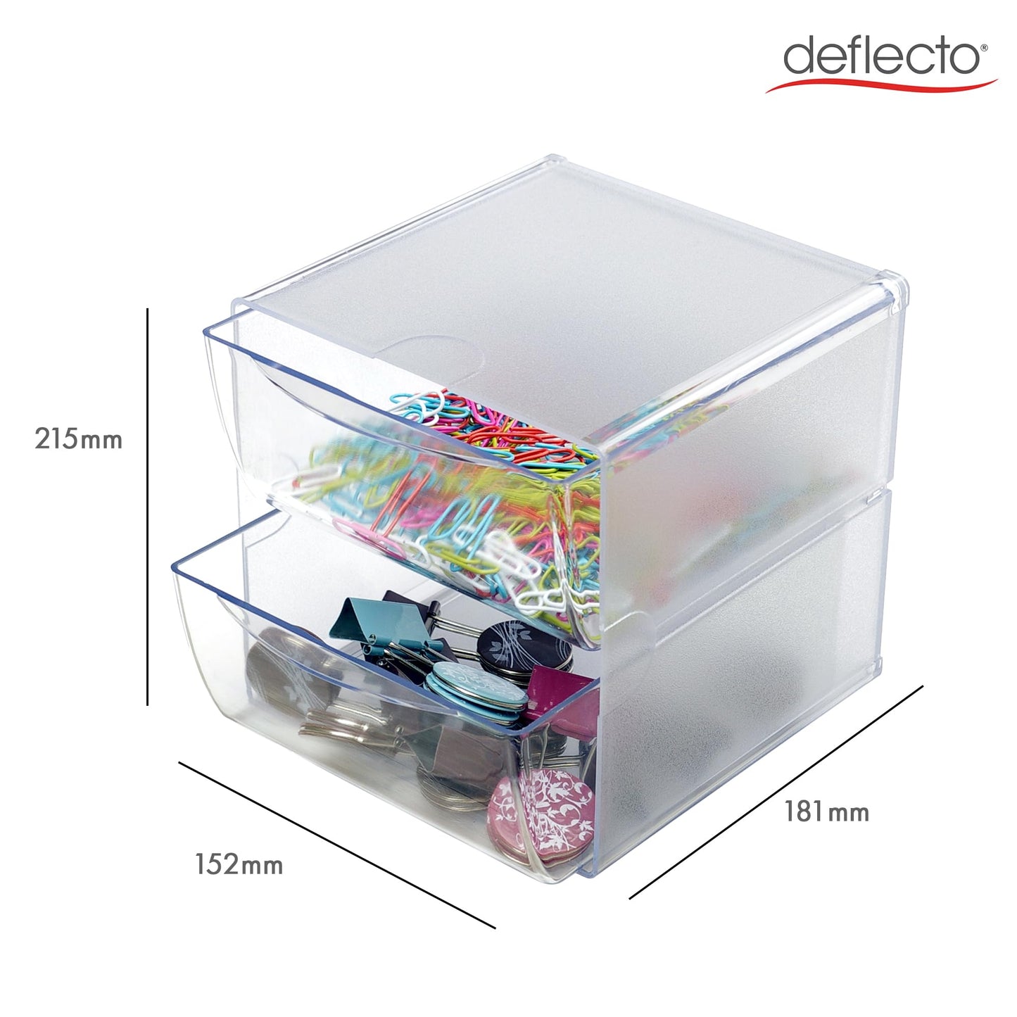 deflecto Two Drawer Cube Organizer, Plastic, 6"x7-1/8"x6", Clear (350101)