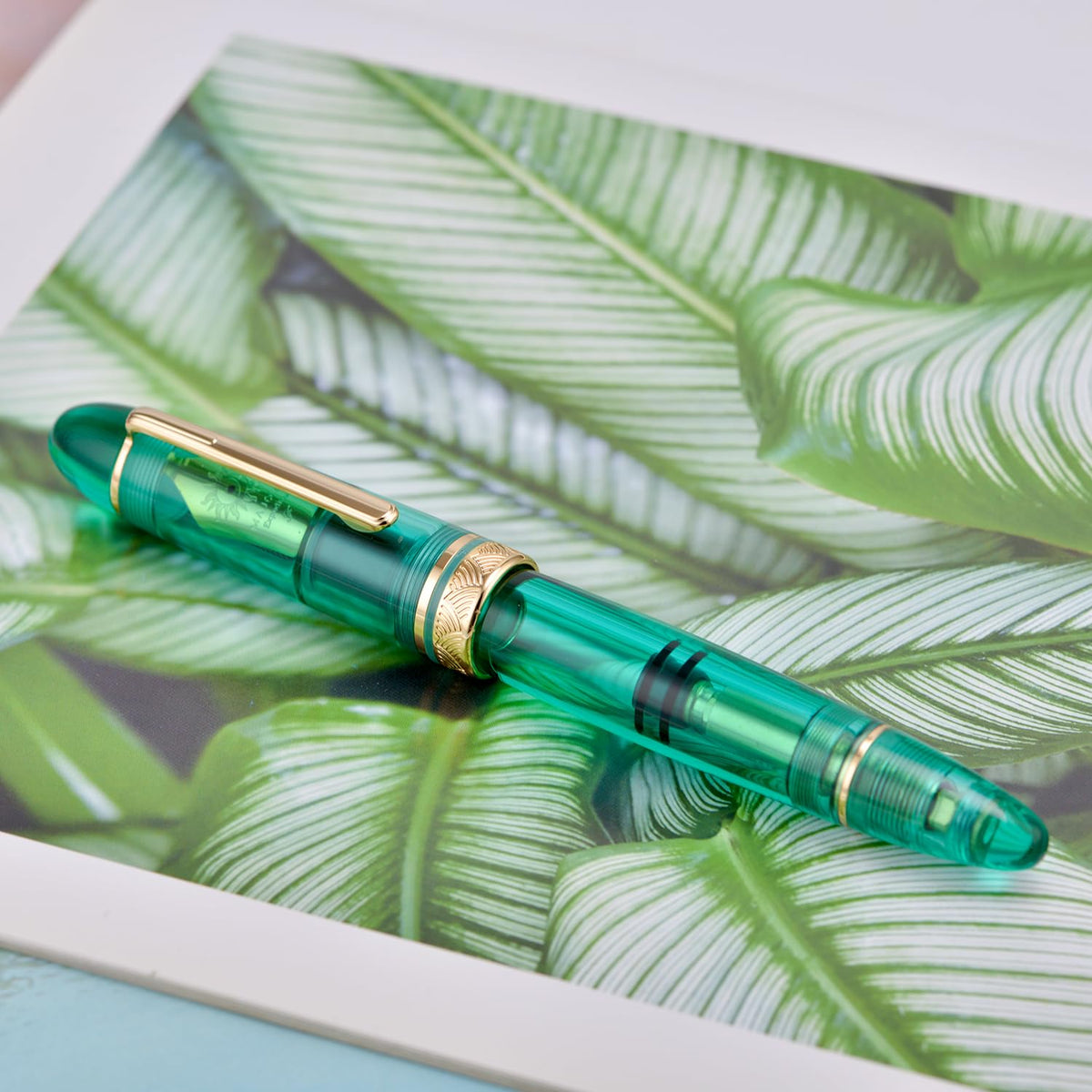 erofa Majohn P140 Piston Fountain Pen NO.8 Fine Nib, Large Capacity Transparent Green Acrylic