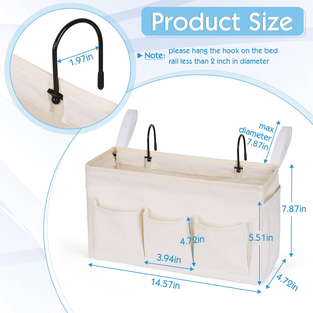 Ozzptuu Bedside Caddy Bedside Storage Bag for Headboards/Bunk Bed