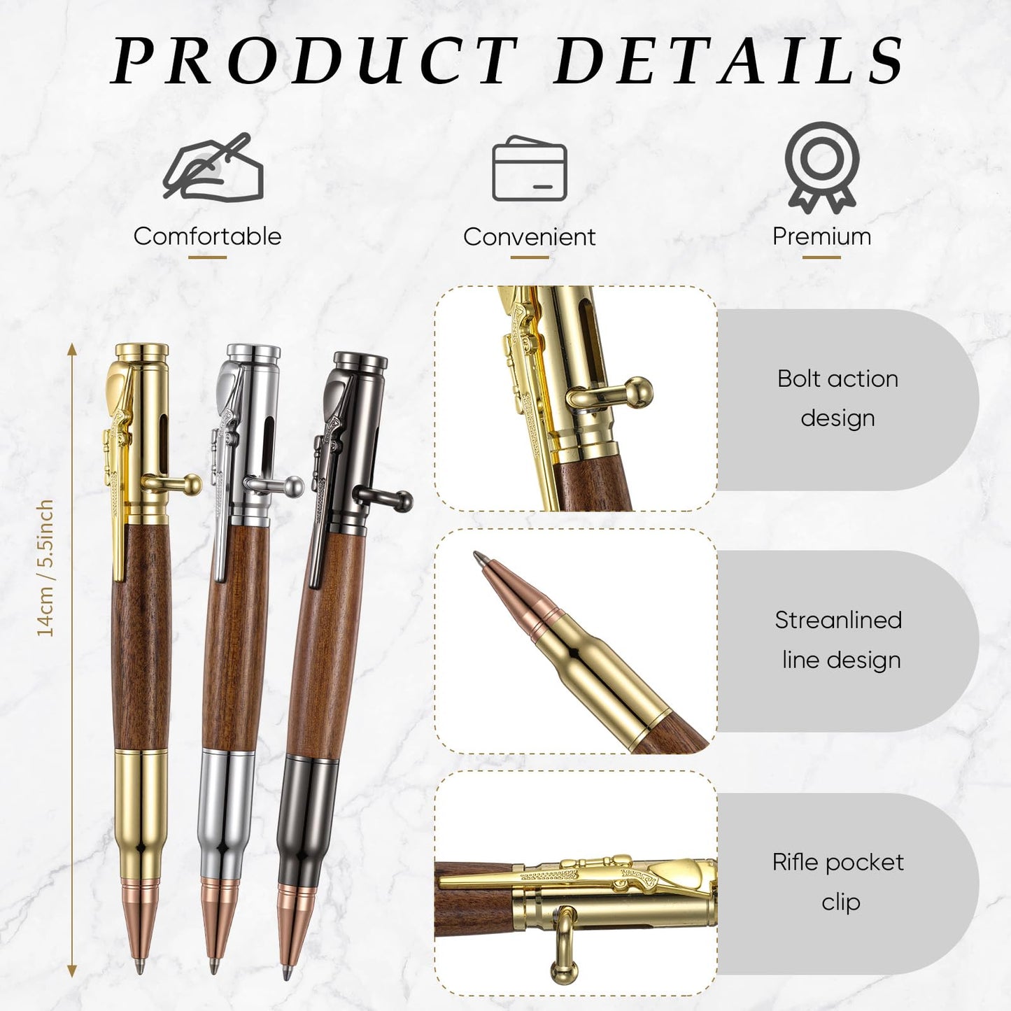 Crtiin 3 Sets Bolt Action Bullet Pens, Gift Boxed,Gold Silver Black