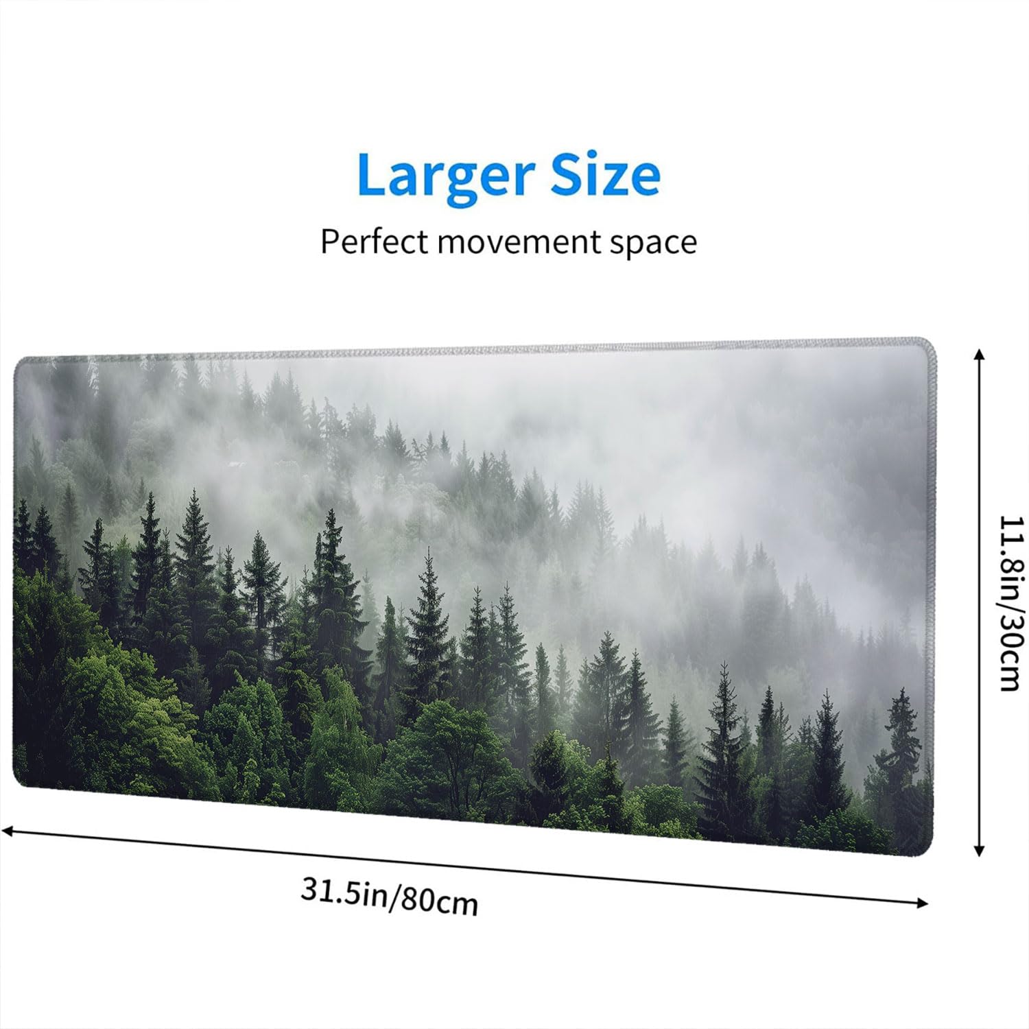Misty Forest Gaming Mouse Pad Desk Pad Nature Fir Tree Woodland Large Gaming Mouse Mat with