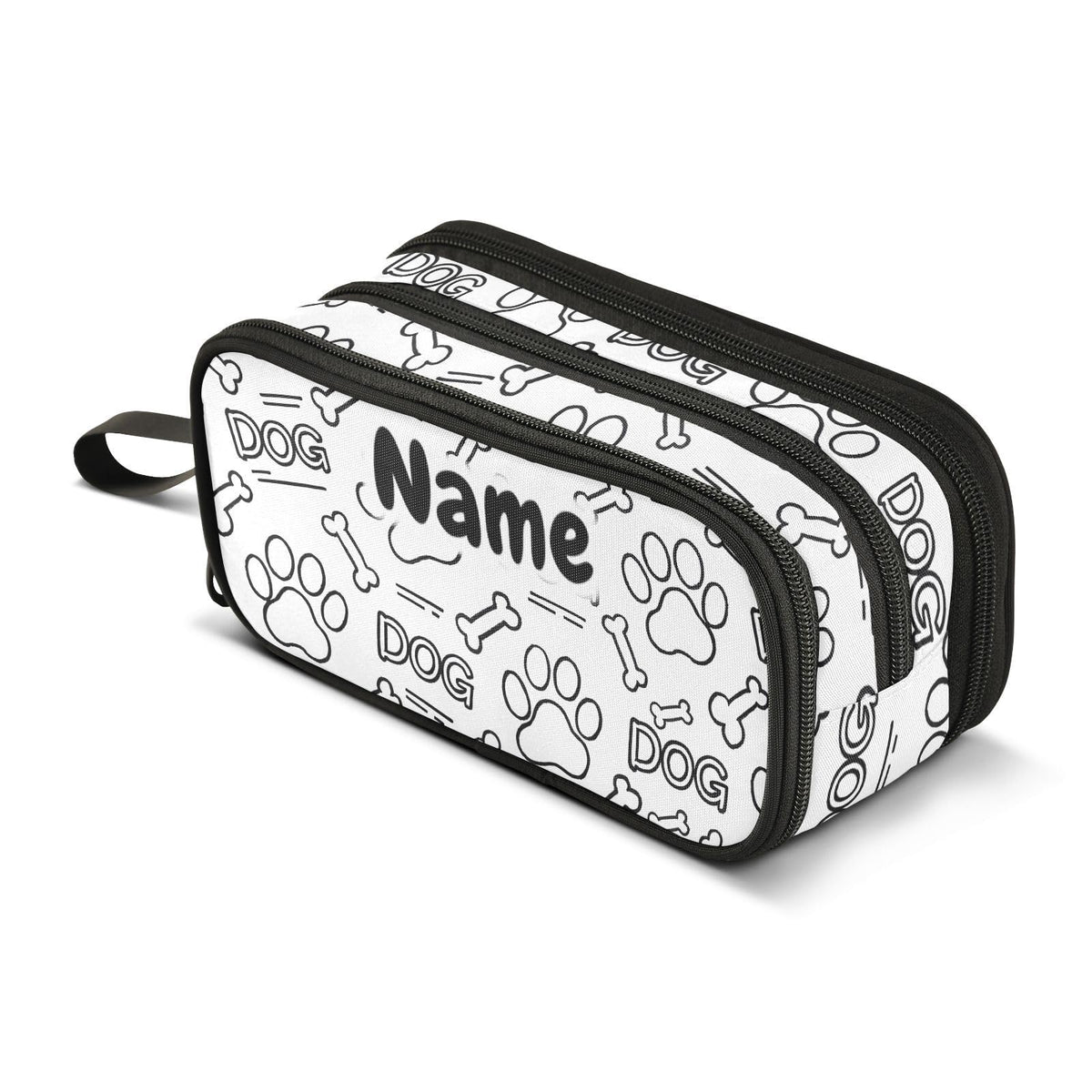 Custom Dog Paw Print Bones Pencil Case Box Boys Girls Personalized Name Large Pencil Pouch