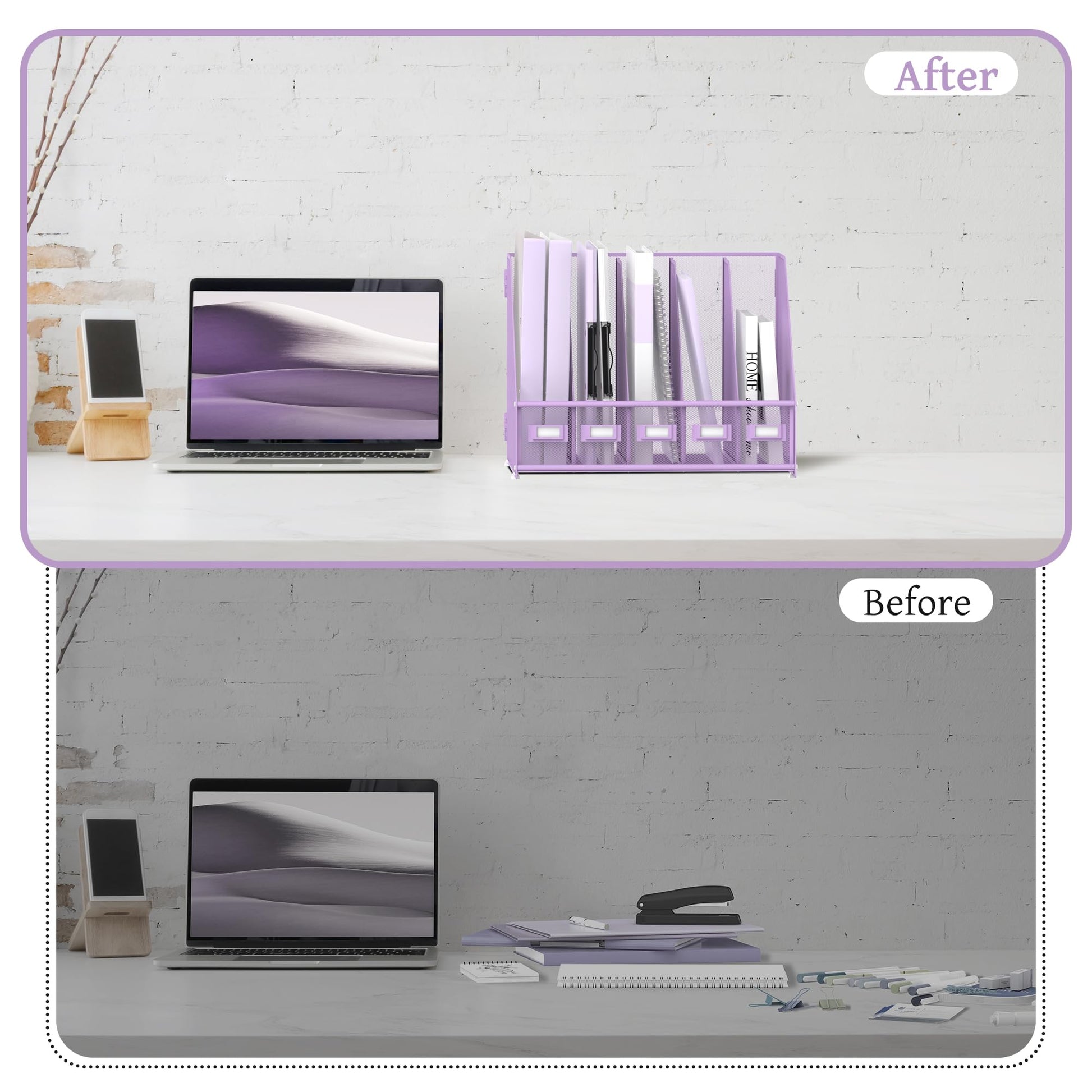 SUPEASY Desk Organizers Metal Desk Magazine File Holder with 5 Vertical Compartments Rack File
