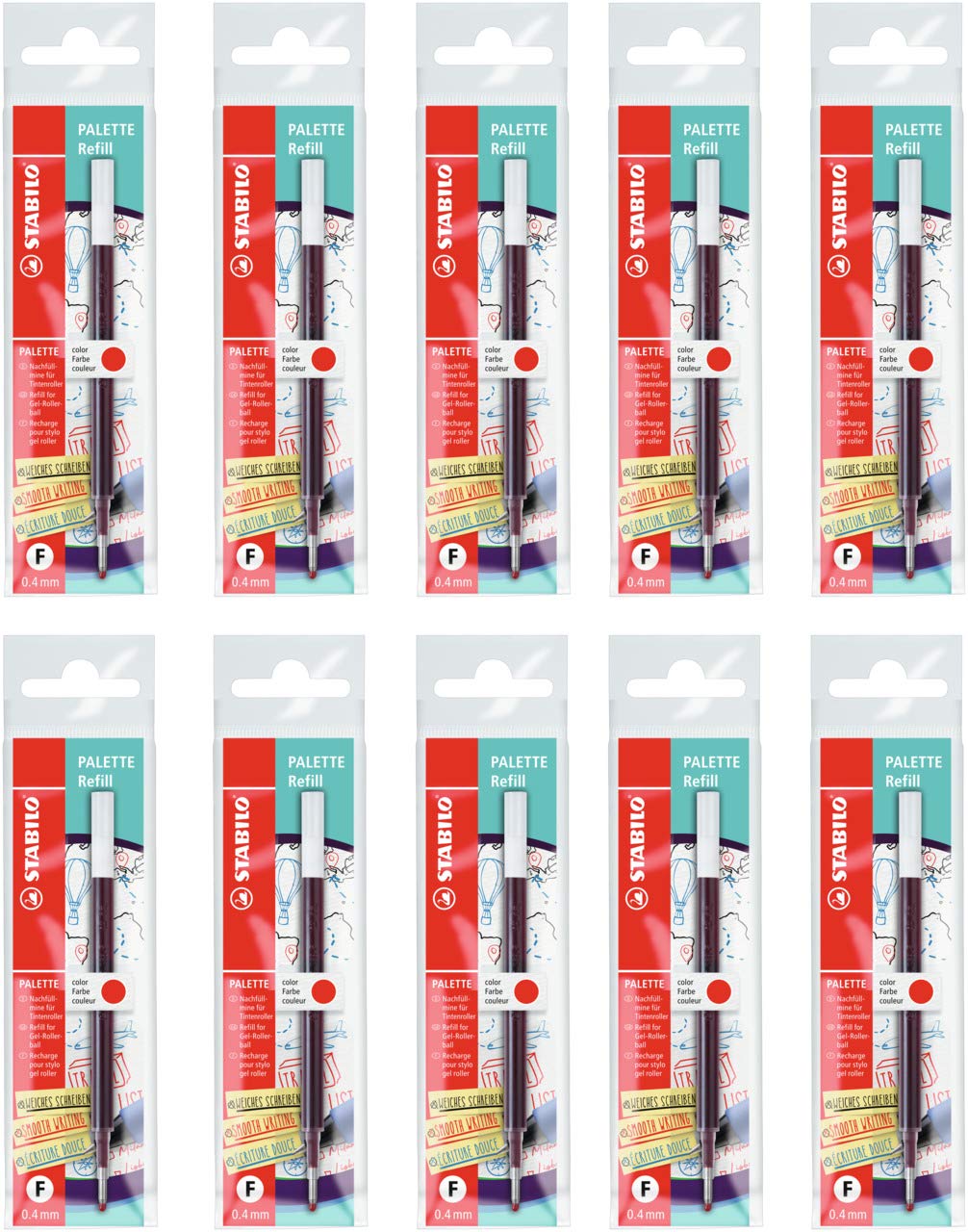 STABILO Gel Rollerball Refill Palette - Box of 10 - Red